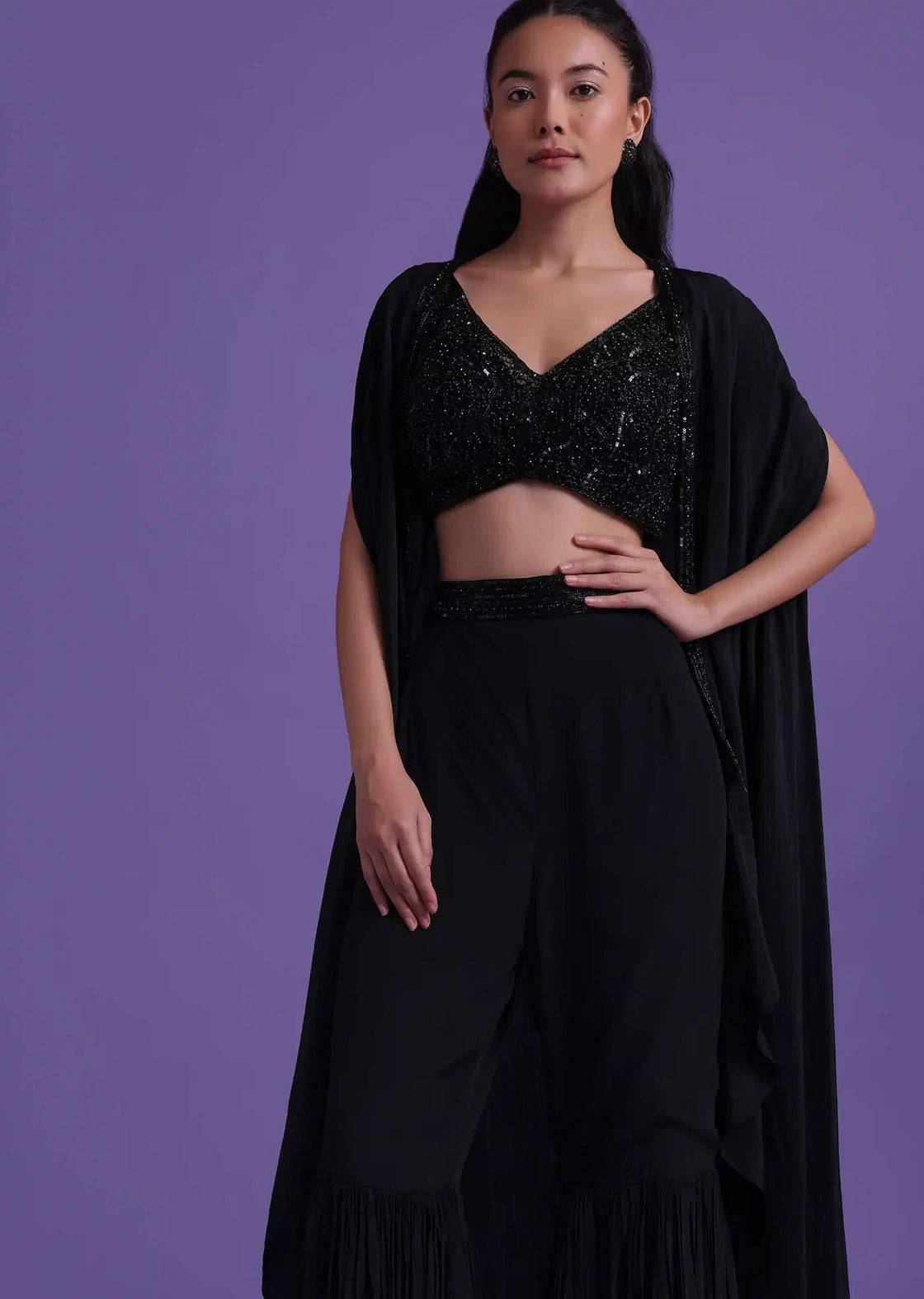 Sharara And Blouse With Cut Dana Embroidery And Satin Shrug