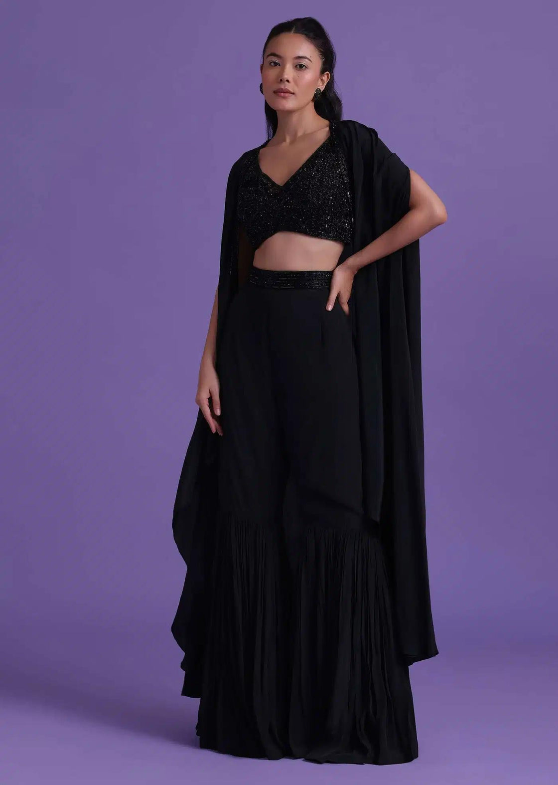 Sharara And Blouse With Cut Dana Embroidery And Satin Shrug