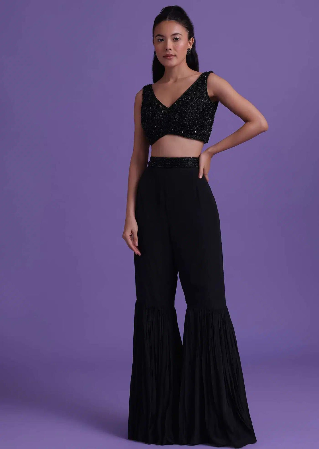 Sharara And Blouse With Cut Dana Embroidery And Satin Shrug