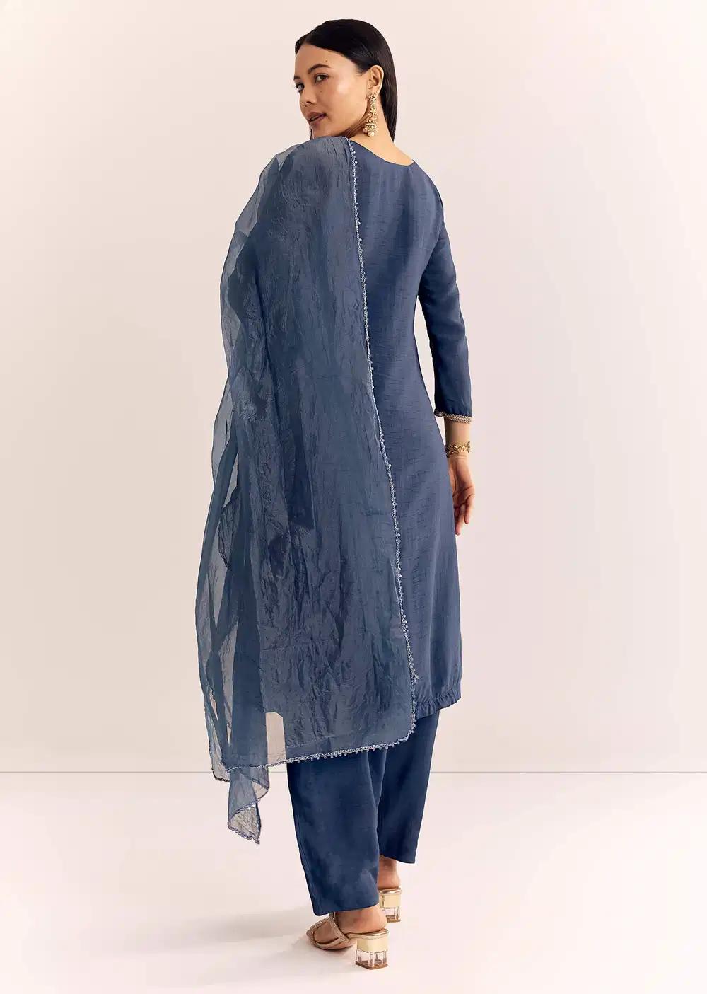 Teal Zardosi Work Kurta Pant With Dupatta Outfit