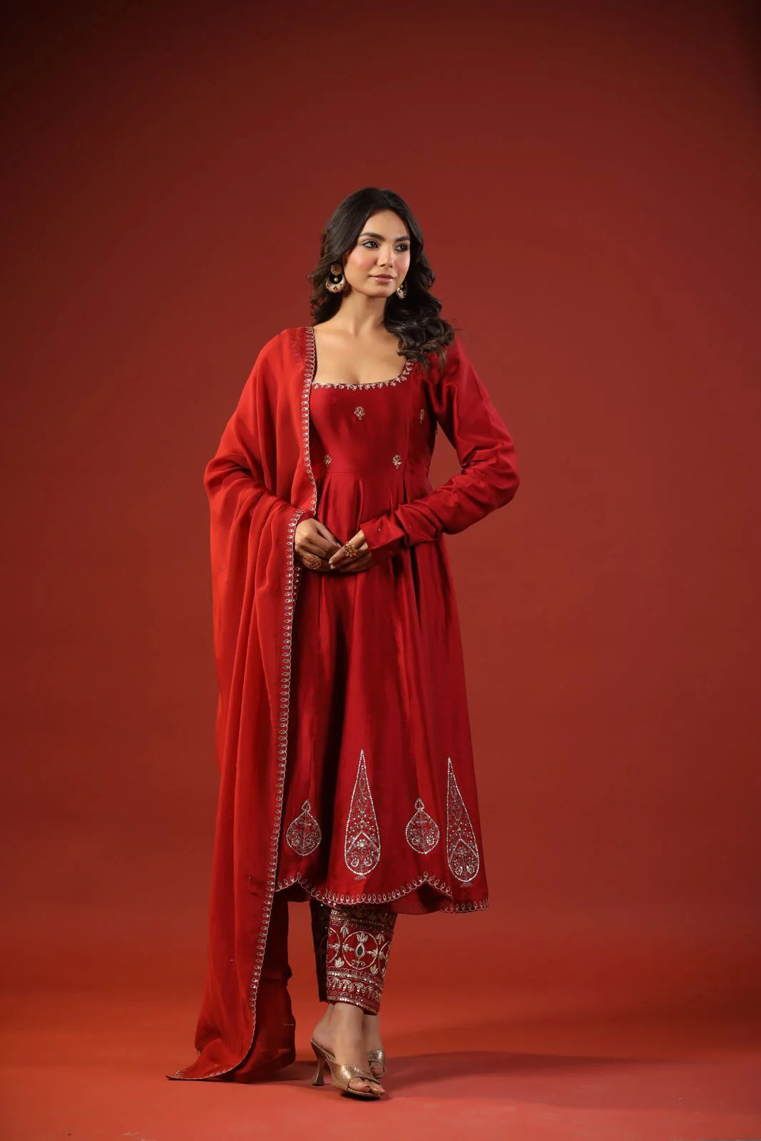 Rustic Red Anarkali Set
