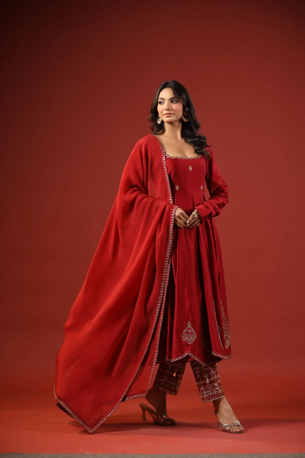 Rustic Red Anarkali Set