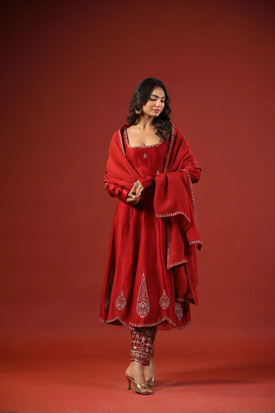 Rustic Red Anarkali Set