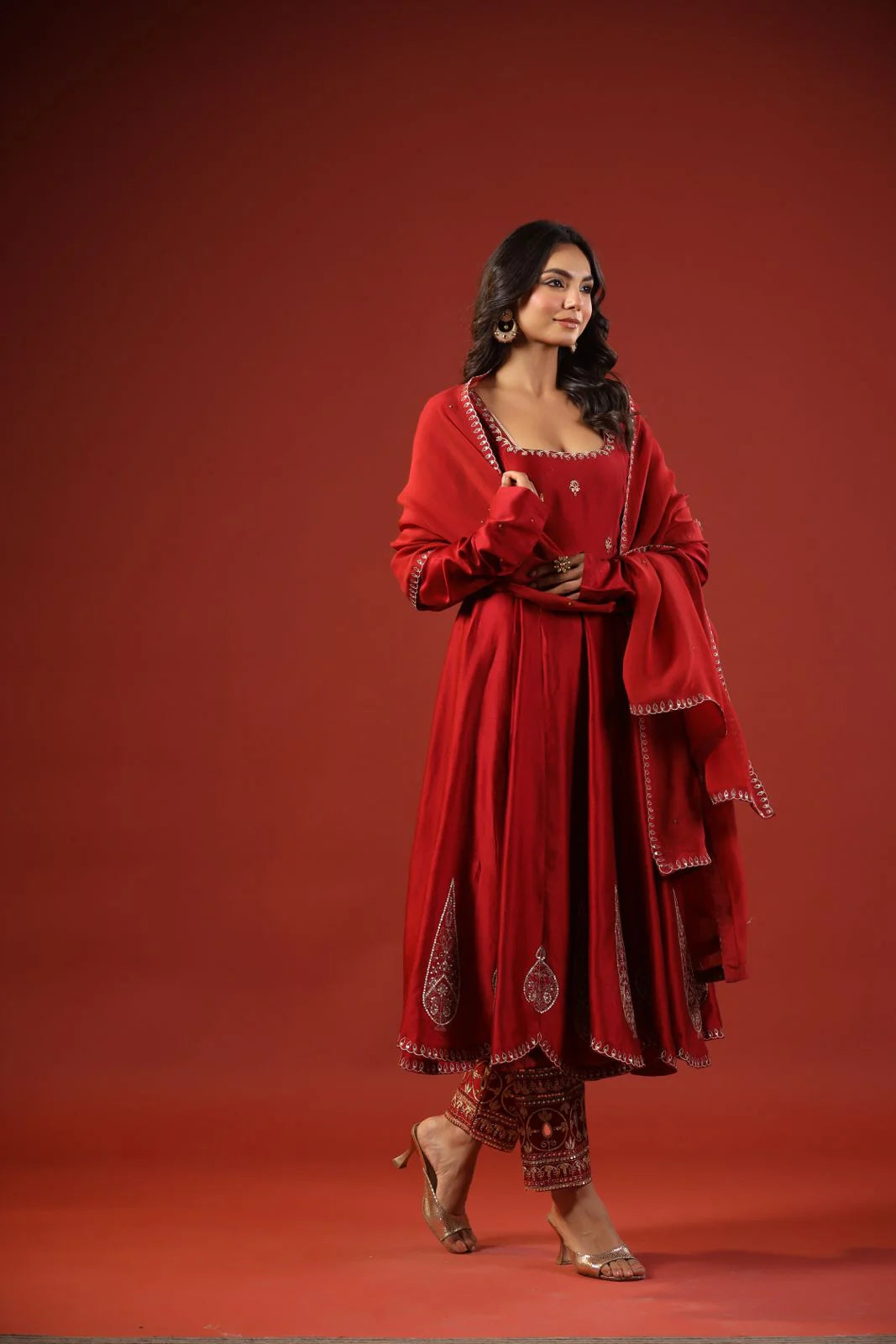 Rustic Red Anarkali Set