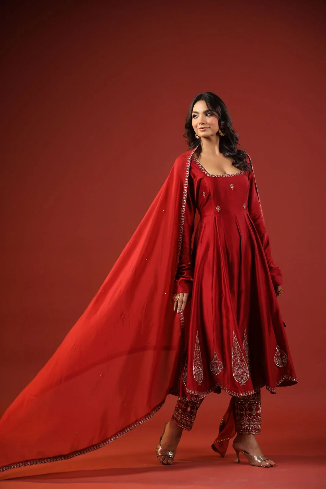 Rustic Red Anarkali Set