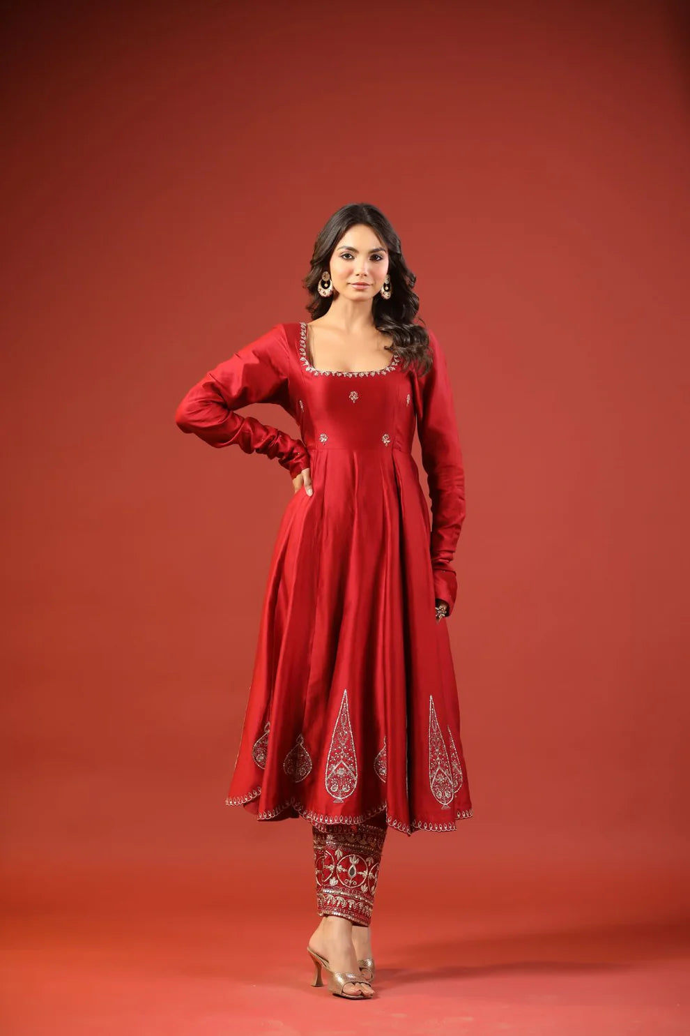 Rustic Red Anarkali Set