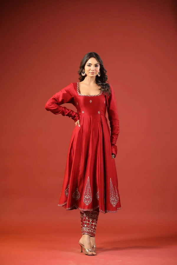 Rustic Red Anarkali Set