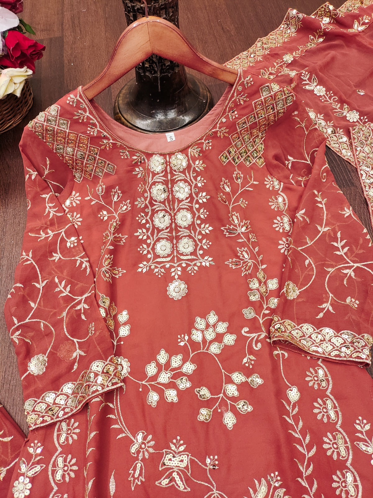 Designer Embroidered Fox Georgette Sharara Suit With Sequence Embroidered Work