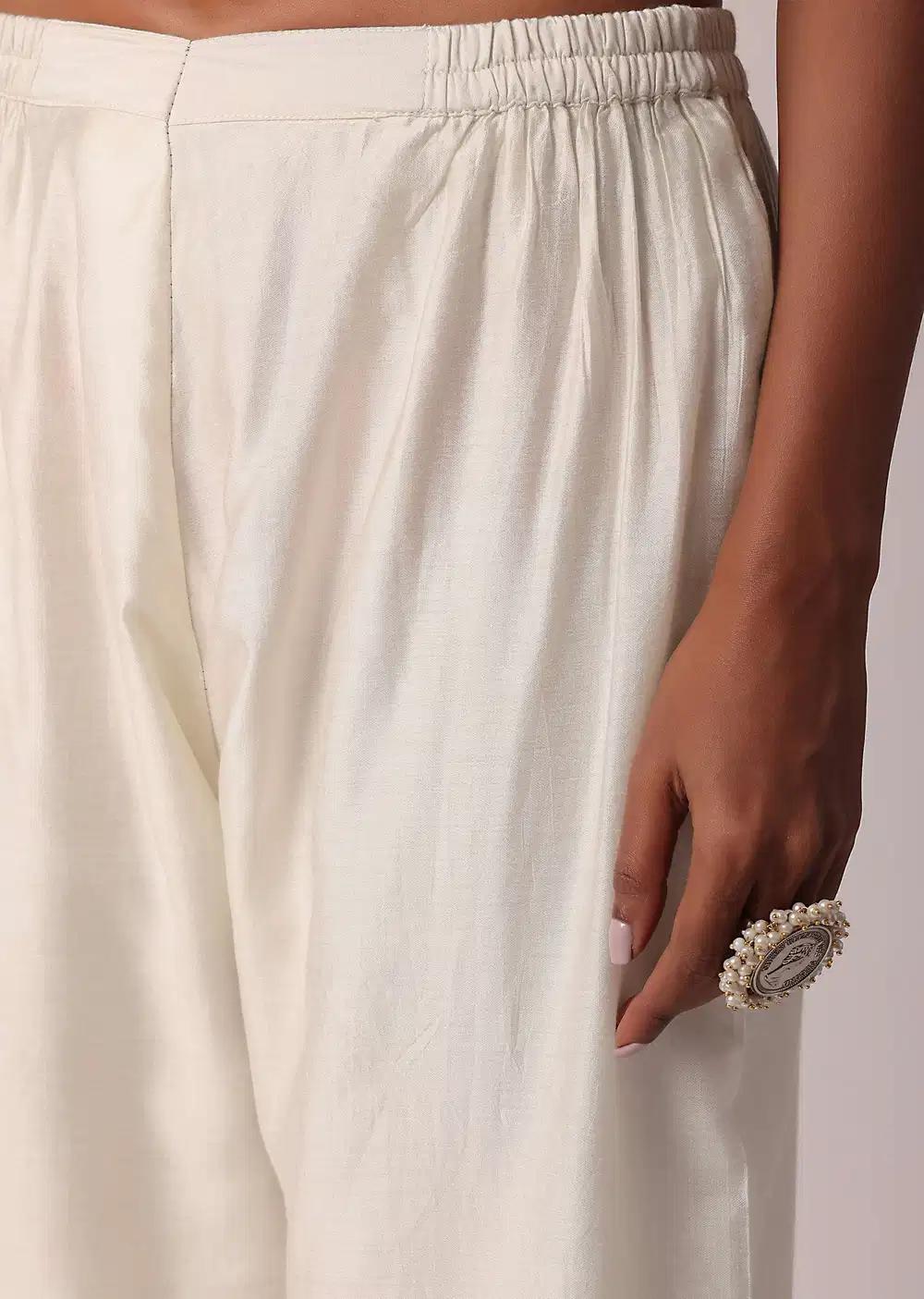 White Cotton Palazzo Ensemble With A Line Kurta Outfit
