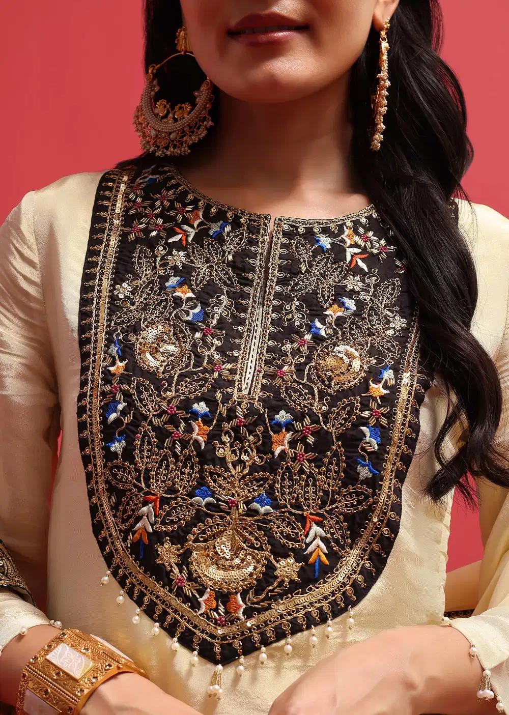 White Sequin Embroidered Tissue Kurta Ensemble With Dupatta Outfit