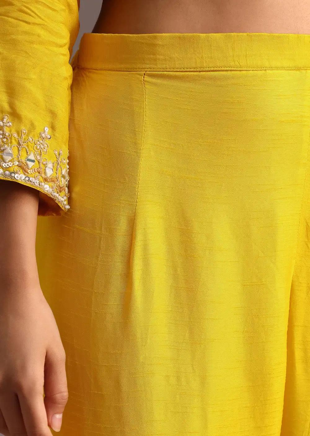 Yellow Embroidered Kurta Ensemble With Chanderi Dupatta Outfit