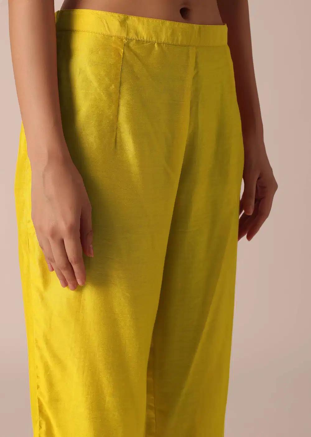 Yellow Embroidered Kurta Ensemble With Organza Dupatta Outfit