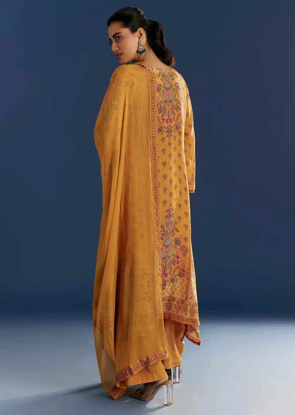 Yellow Printed Cutdana Work Kurta Dupatta Ensemble With Potli Bag Outfit
