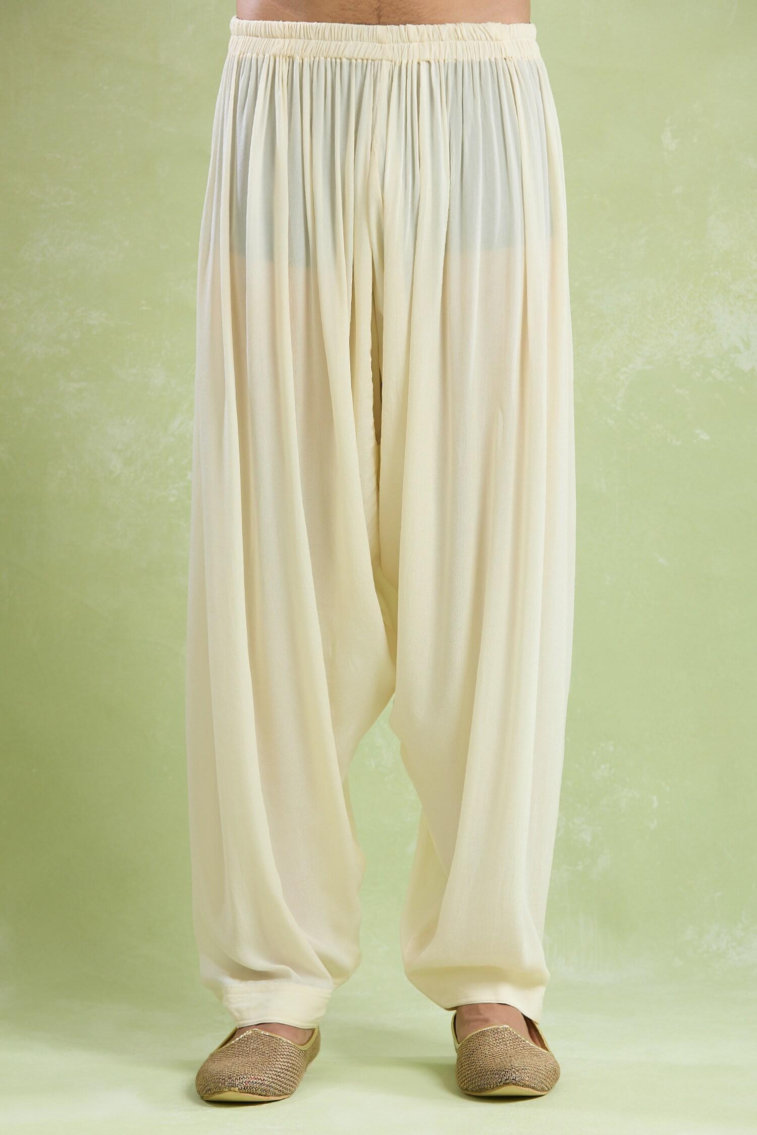 Kurta With Salwar Beige Chanderi Crepe Embroidery Mughal Floral