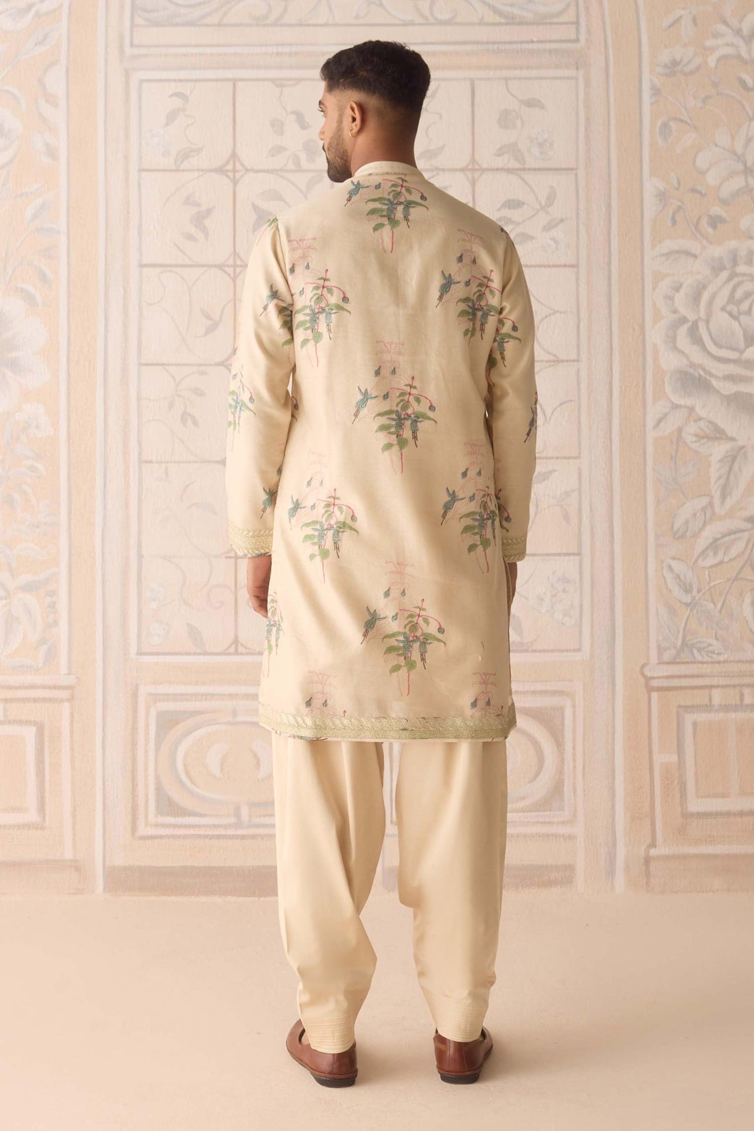 Kurta Set Beige Chanderi Satin Embroidery Sandshell Neutral
