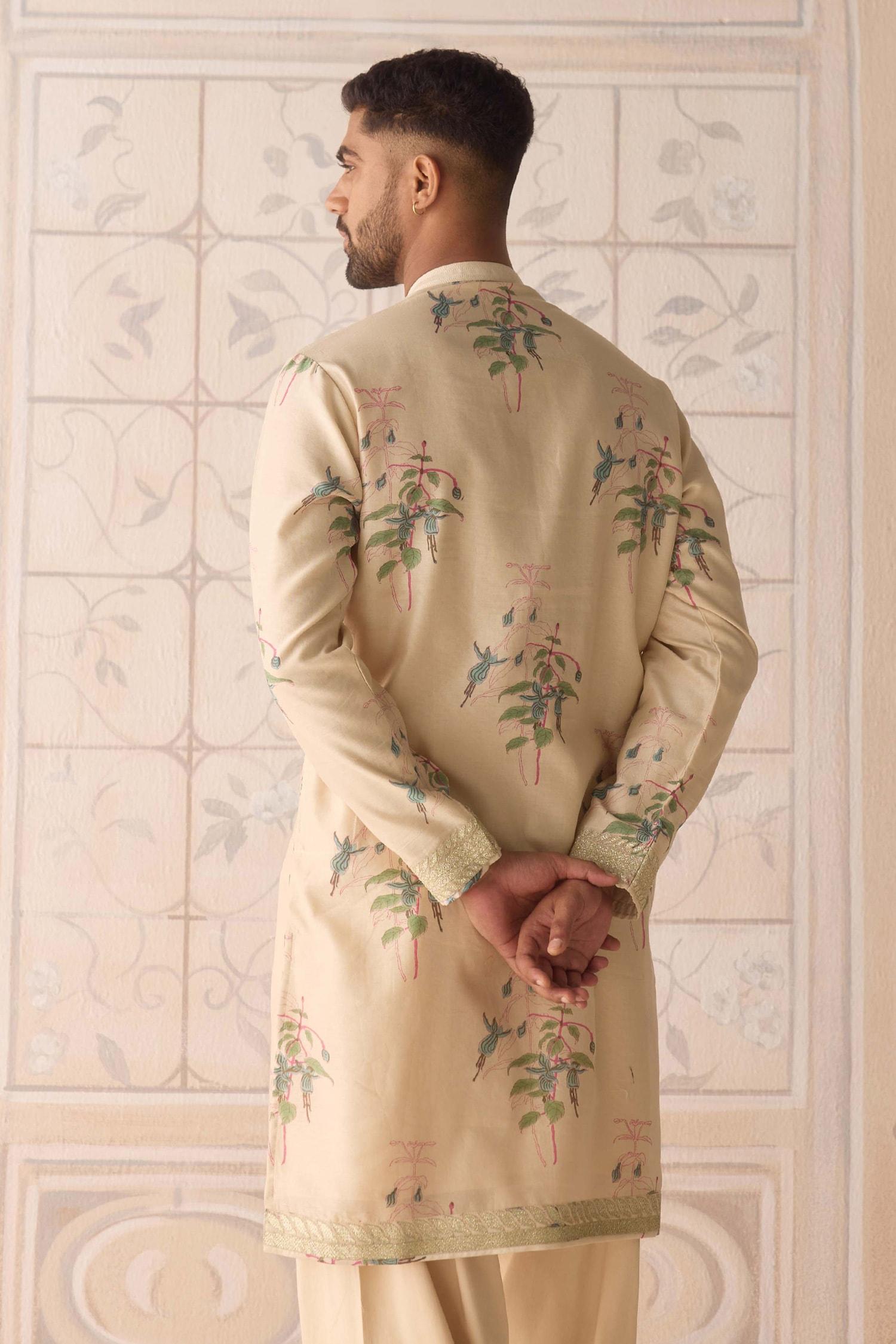 Kurta Set Beige Chanderi Satin Embroidery Sandshell Neutral