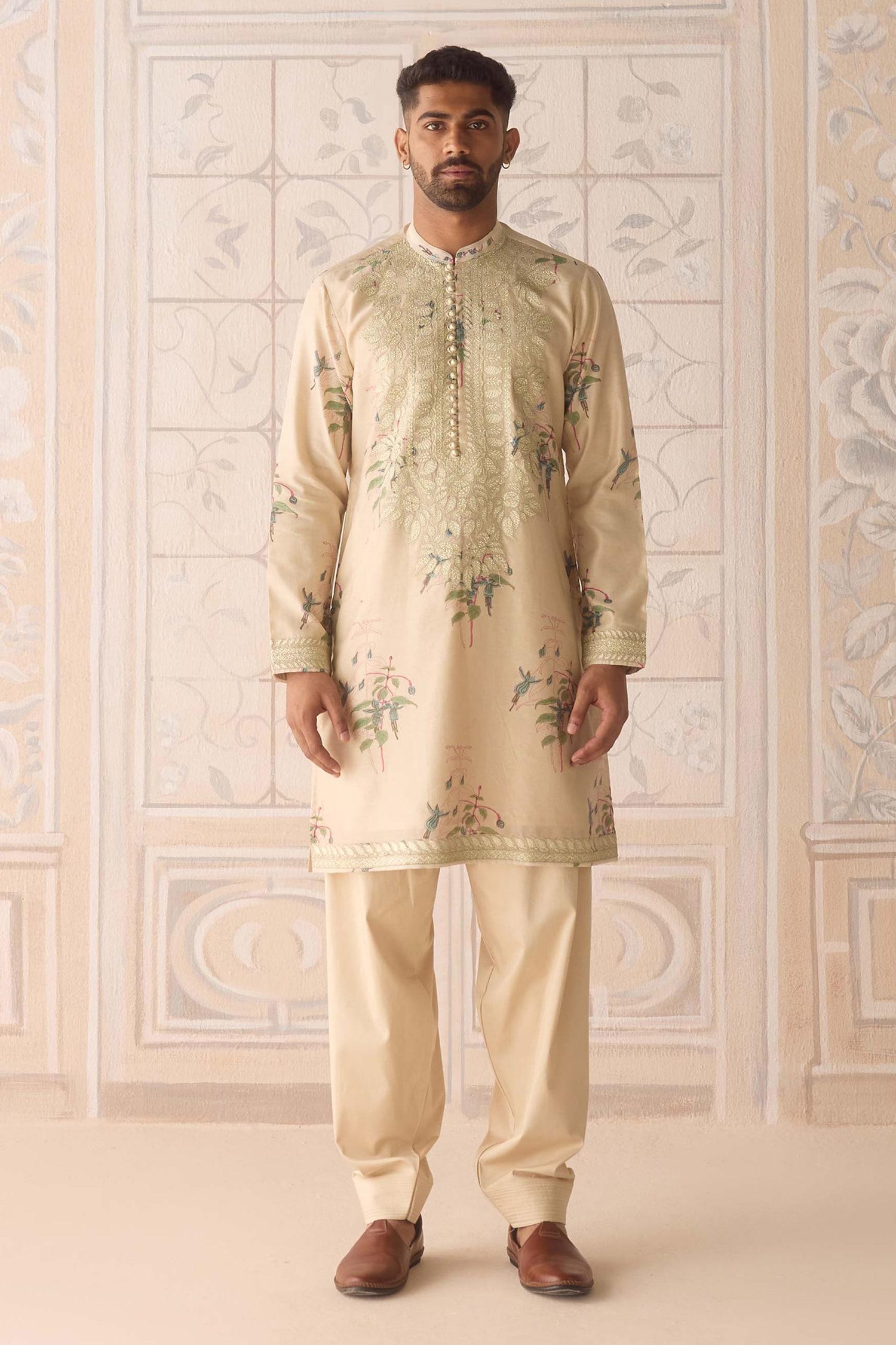 Kurta Set Beige Chanderi Satin Embroidery Sandshell Neutral