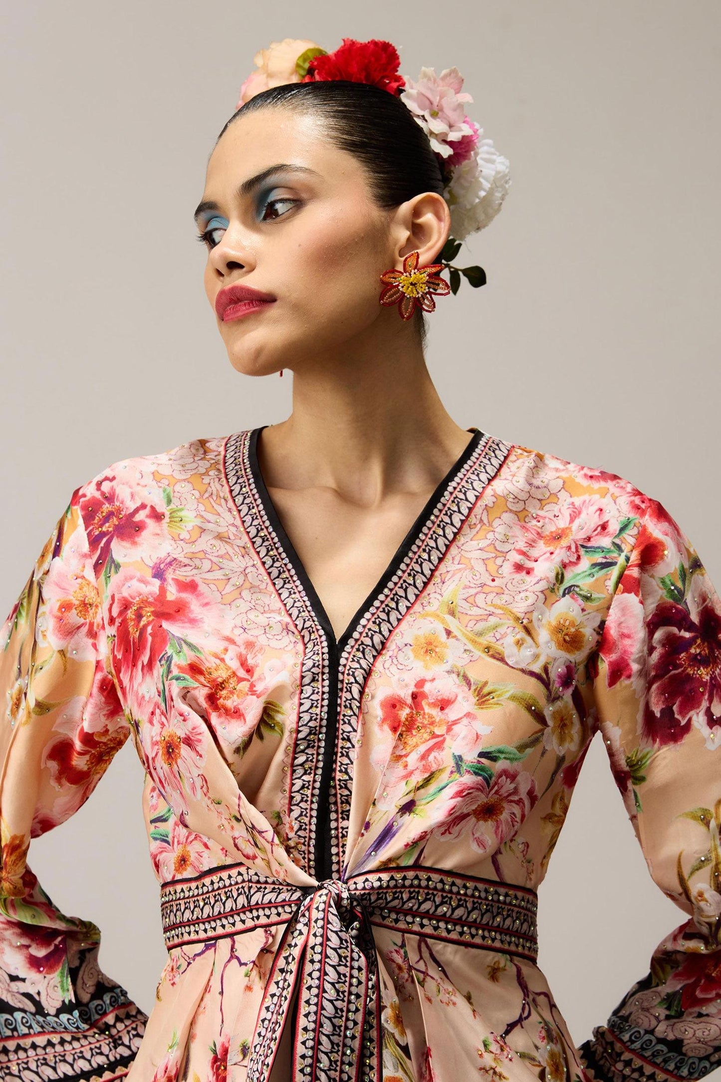 Beige Polyester, Gomti Leela Crystallised Printed - Designer Kurta Set