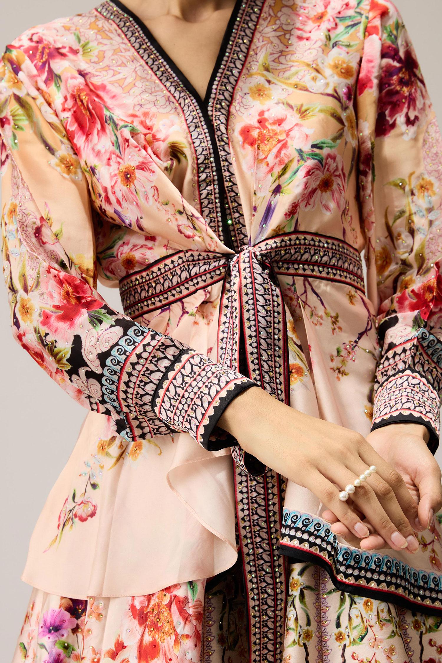 Beige Polyester, Gomti Leela Crystallised Printed - Designer Kurta Set