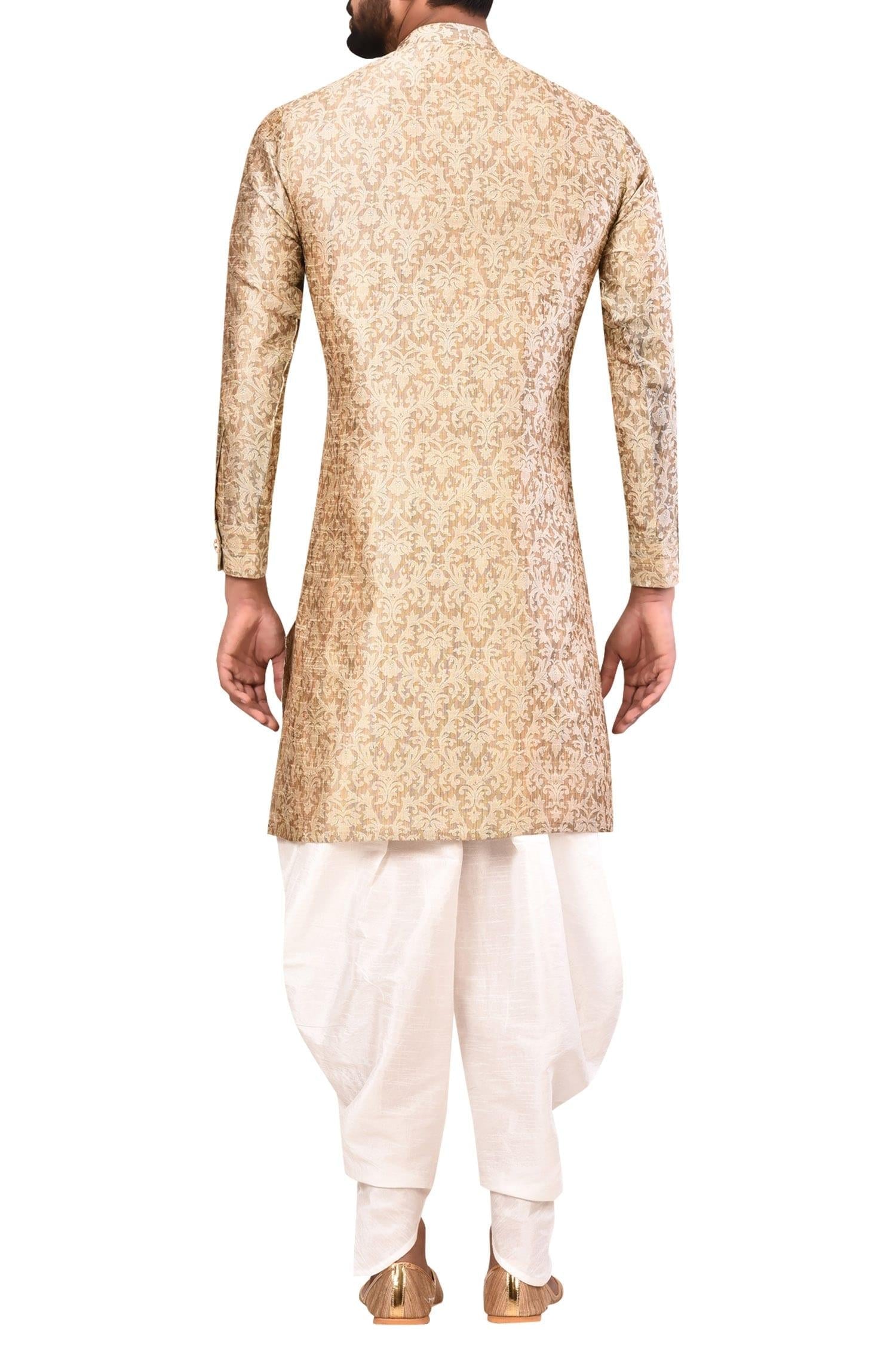 Kurta Set Beige Silk Cotton Embroidery Jacquard