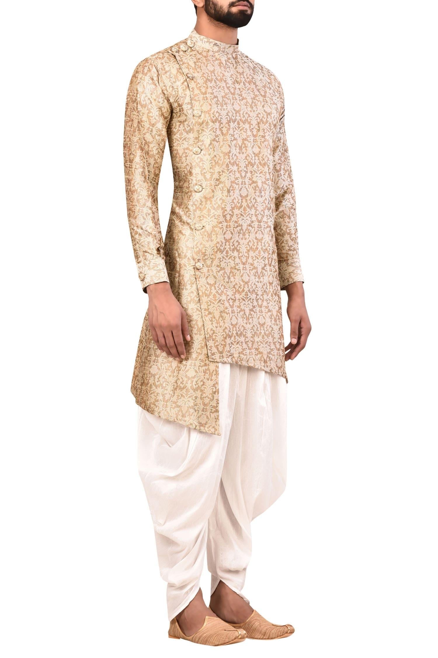 Kurta Set Beige Silk Cotton Embroidery Jacquard