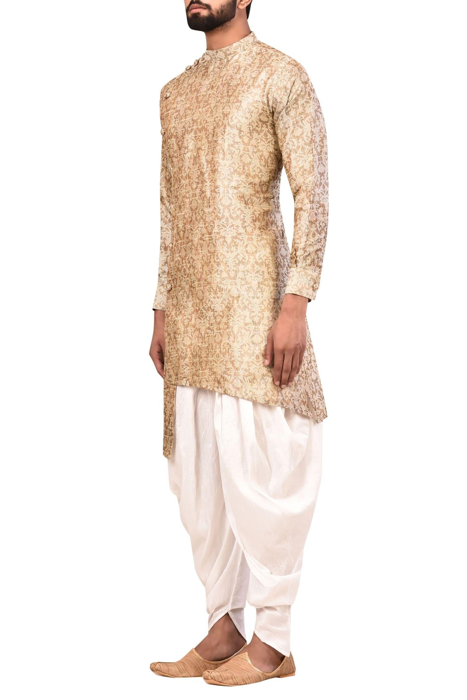 Kurta Set Beige Silk Cotton Embroidery Jacquard
