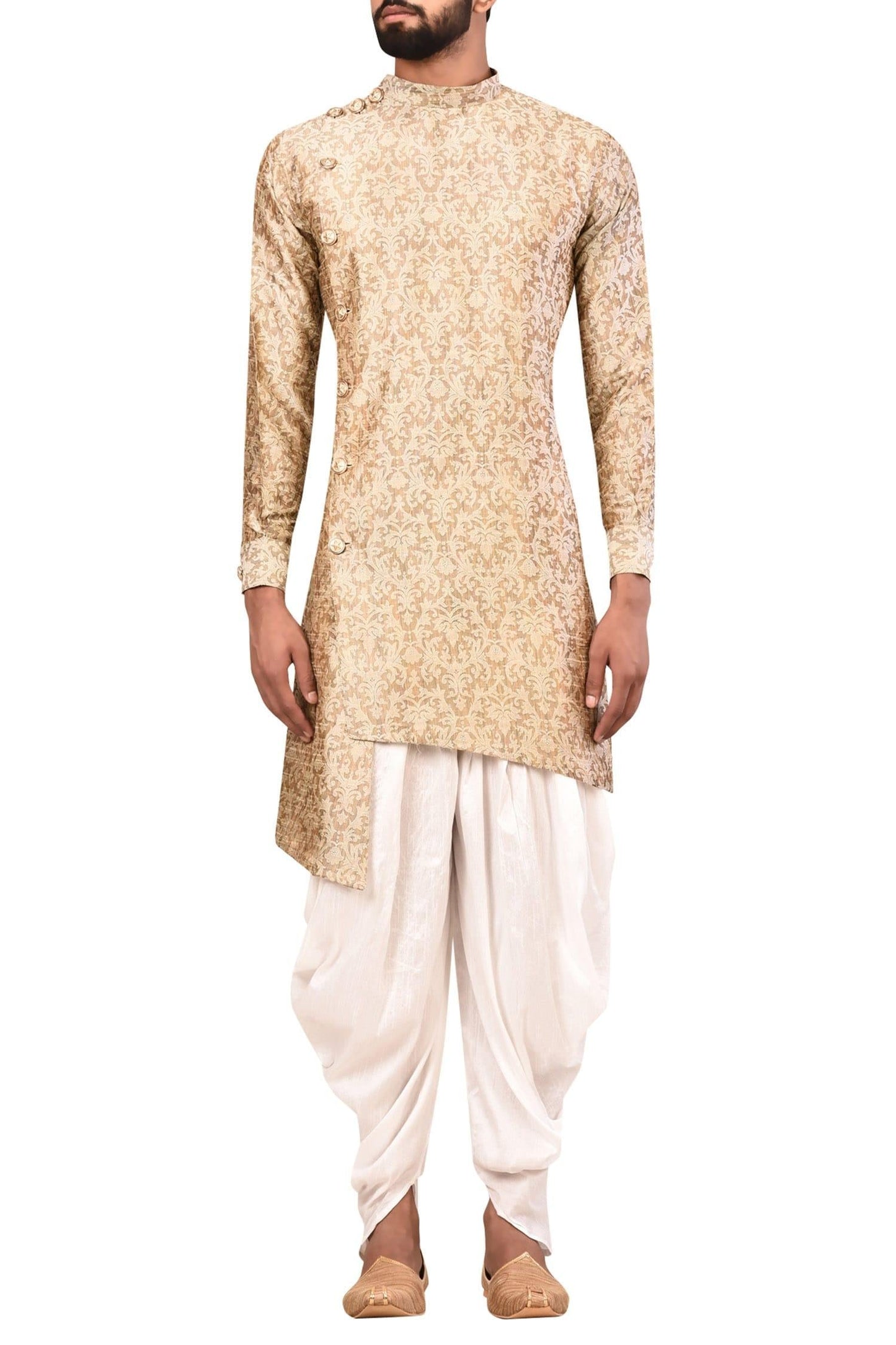 Kurta Set Beige Silk Cotton Embroidery Jacquard