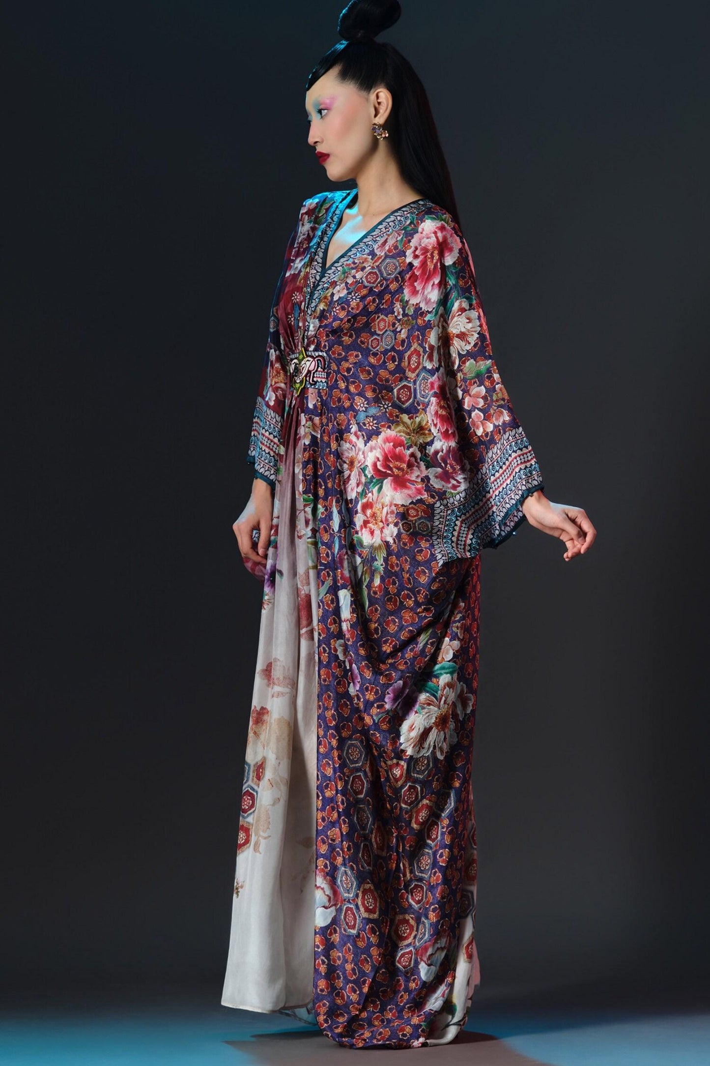 Beige Silk Embroidery V-neck Imama V Printed Designer - Designer Kurta Set