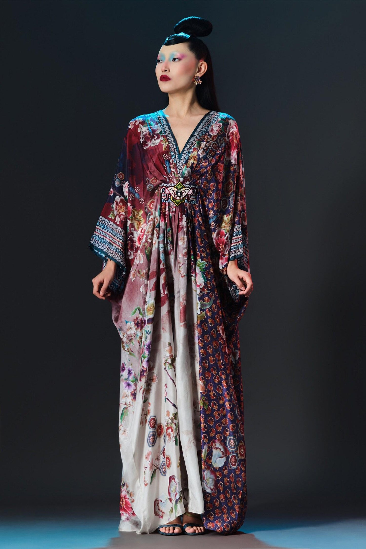 Beige Silk Embroidery V-neck Imama V Printed Designer - Designer Kurta Set