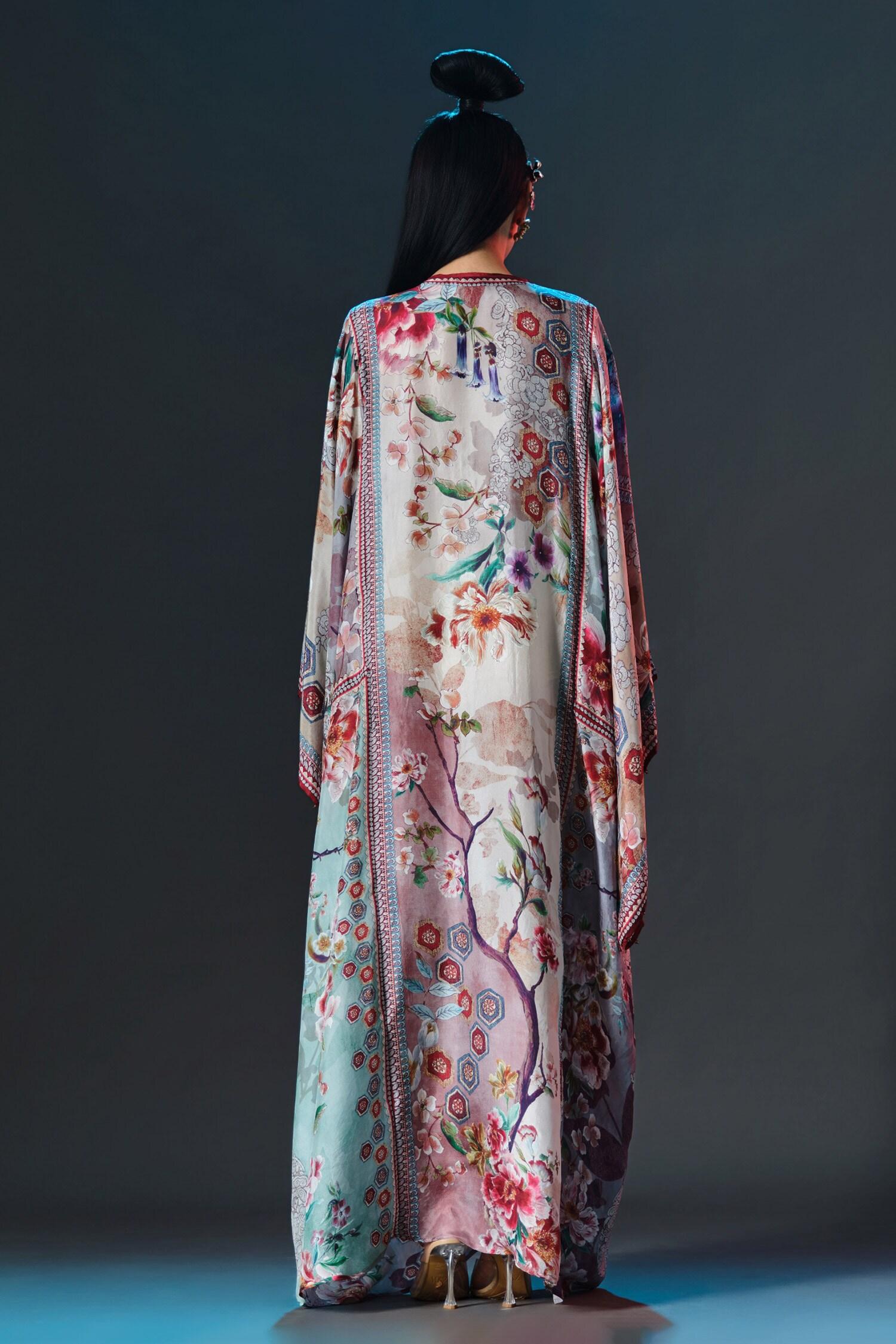 Beige Silk Round Neck Beatrice Printed Boxy - Designer Kurta Set