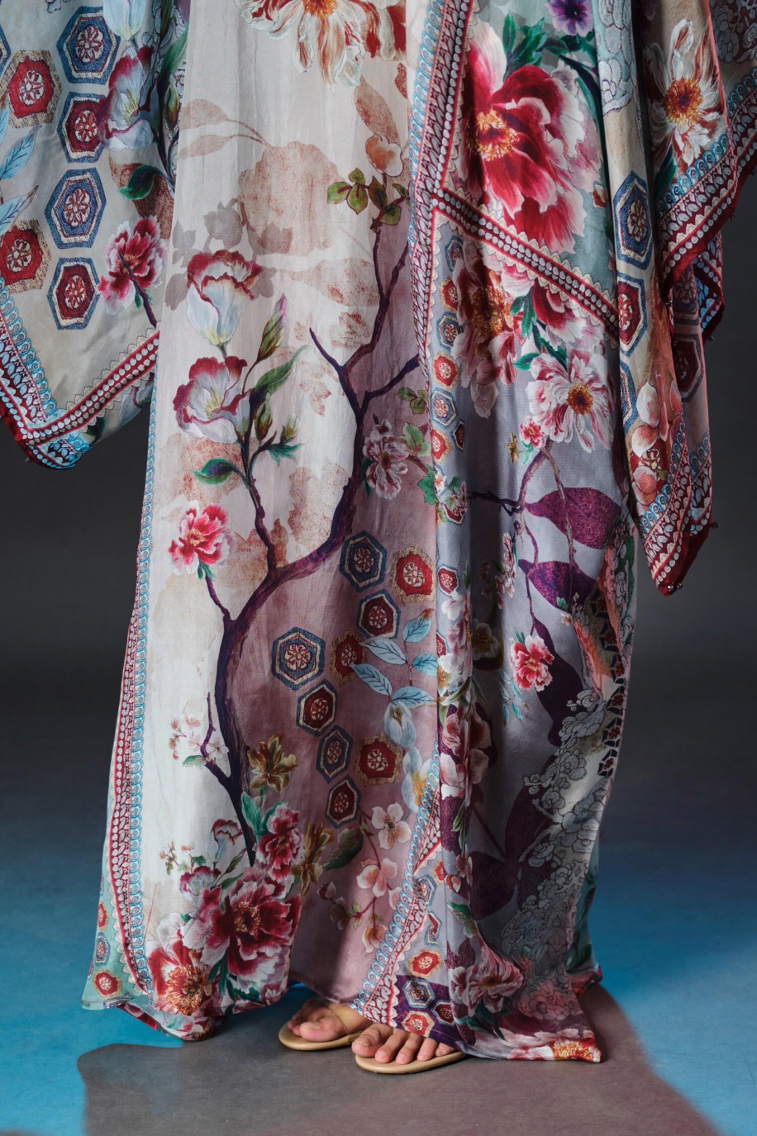 Beige Silk Round Neck Beatrice Printed Boxy - Designer Kurta Set
