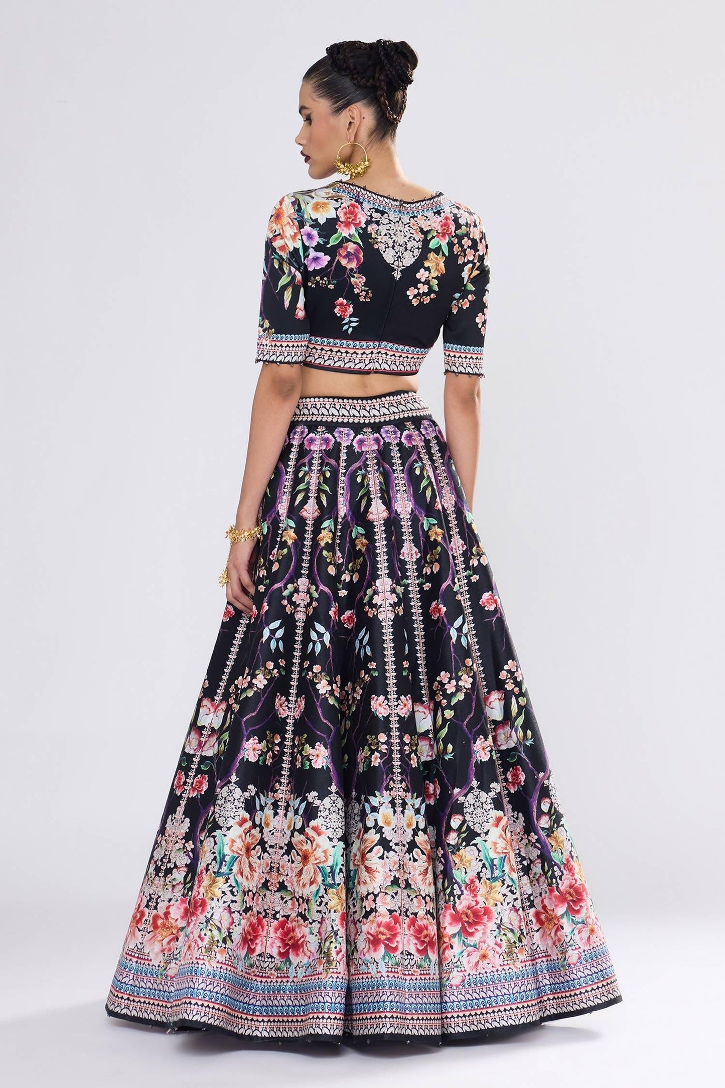 Black Polyester, Crystallised Printed - Designer Kurta Set