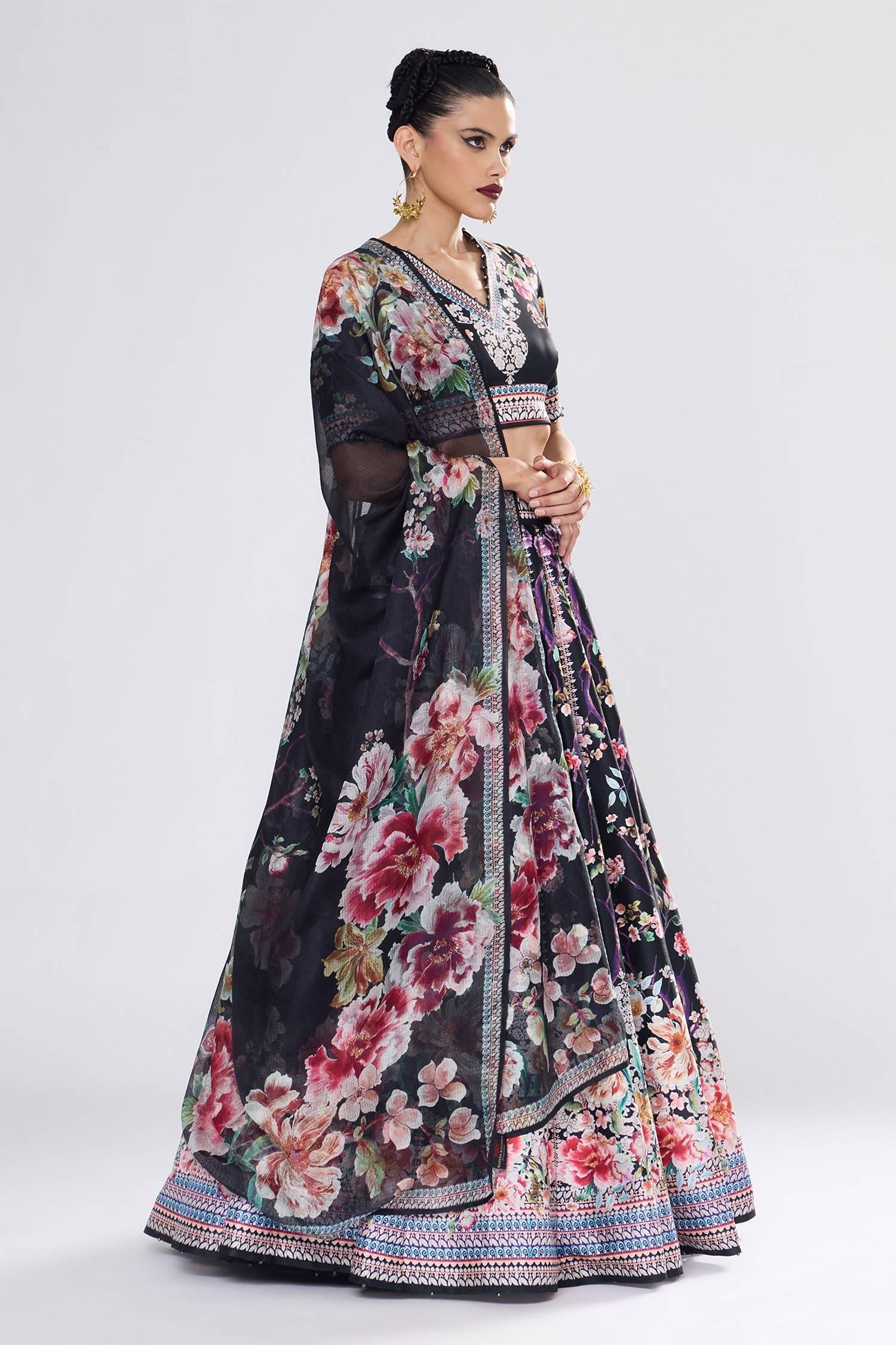 Black Polyester, Crystallised Printed - Designer Kurta Set
