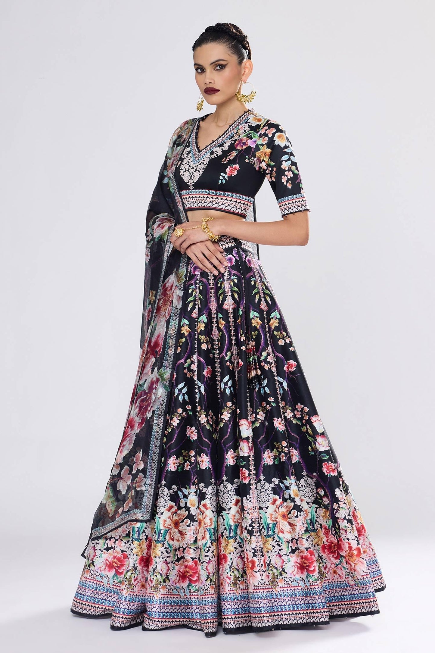 Black Polyester, Crystallised Printed - Designer Kurta Set