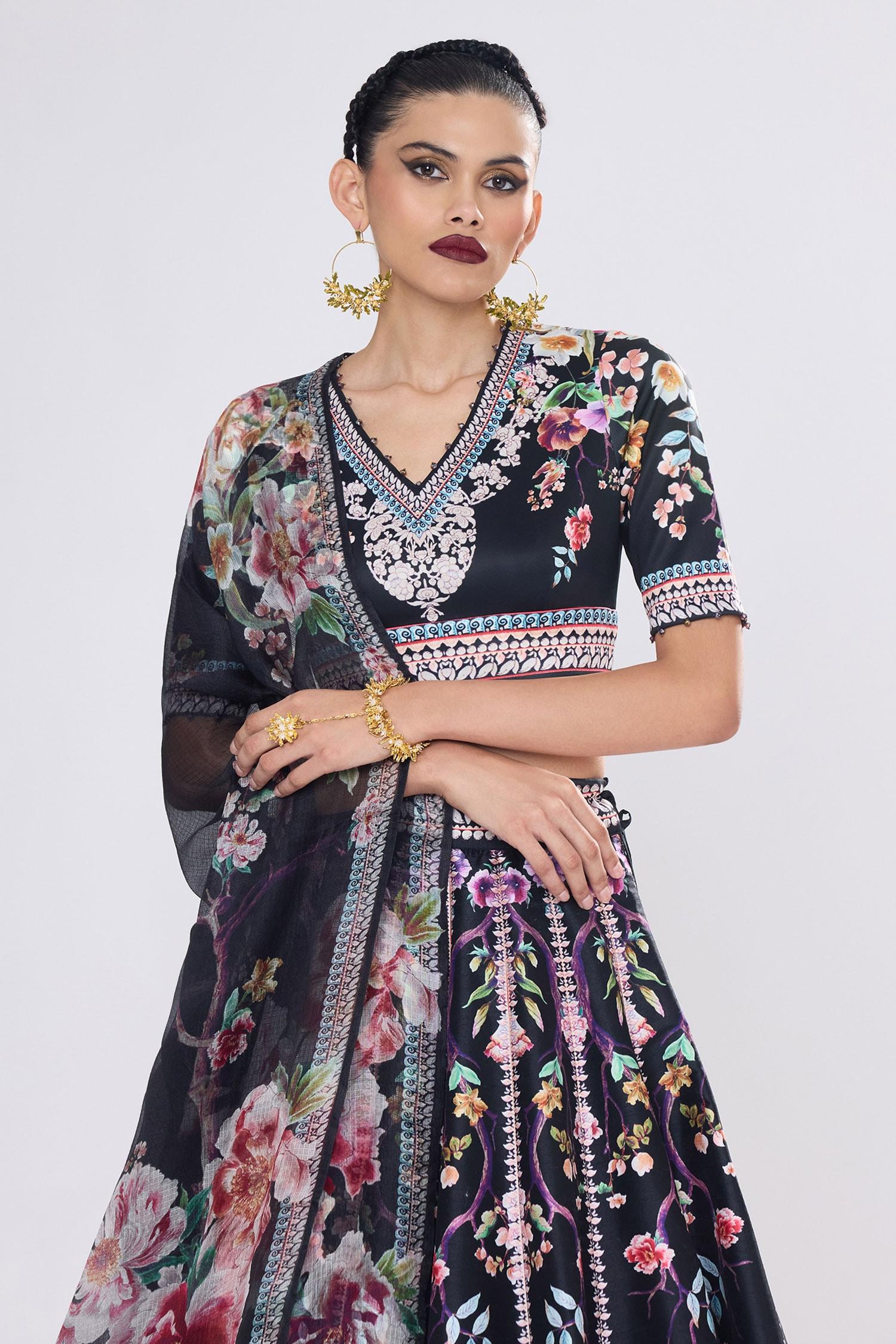 Black Polyester, Crystallised Printed - Designer Kurta Set