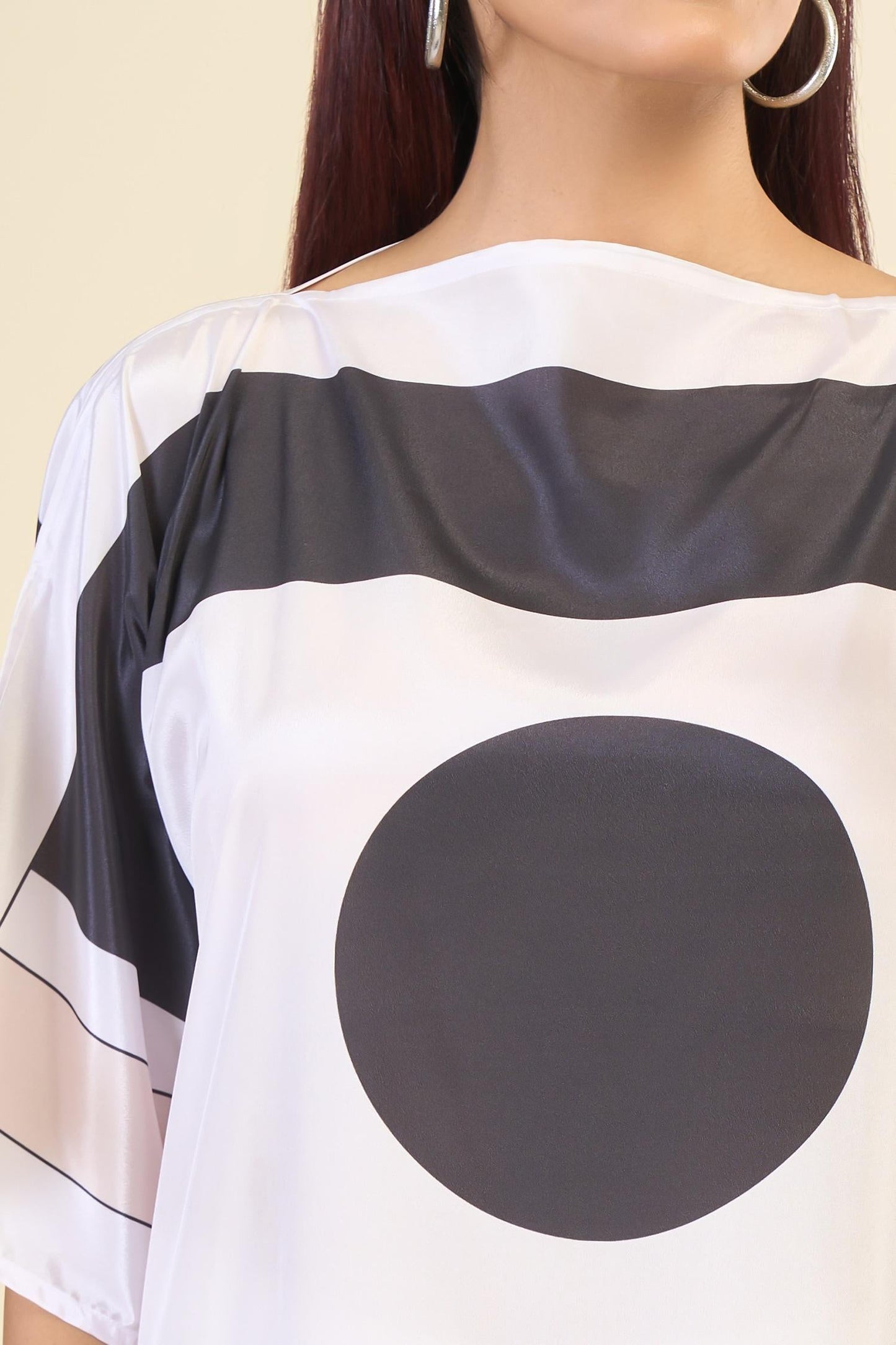 Black Silk, Crepe Boat Neck Soft Cosmos Print Kaftan - Designer Kurta Set