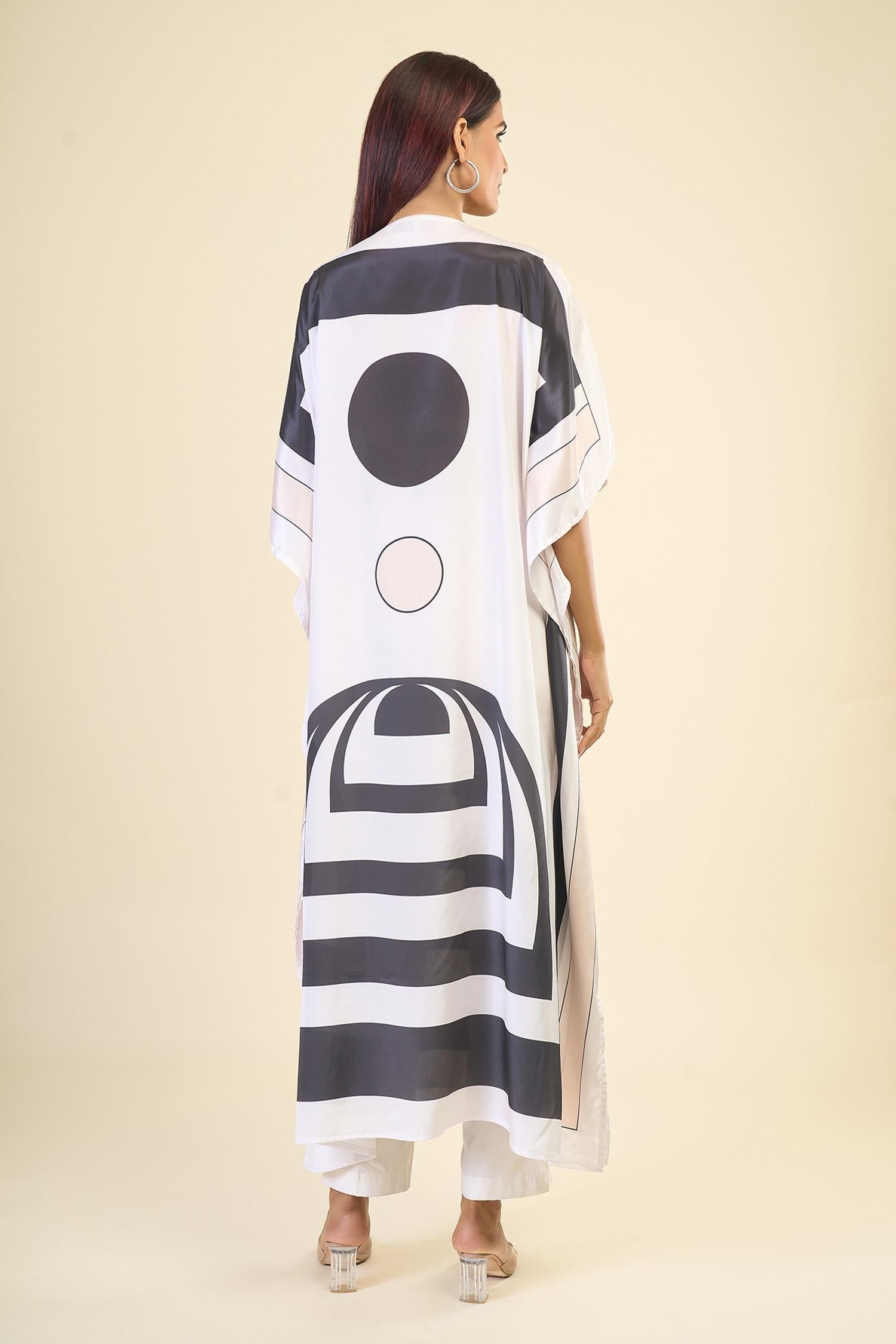 Black Silk, Crepe Boat Neck Soft Cosmos Print Kaftan - Designer Kurta Set