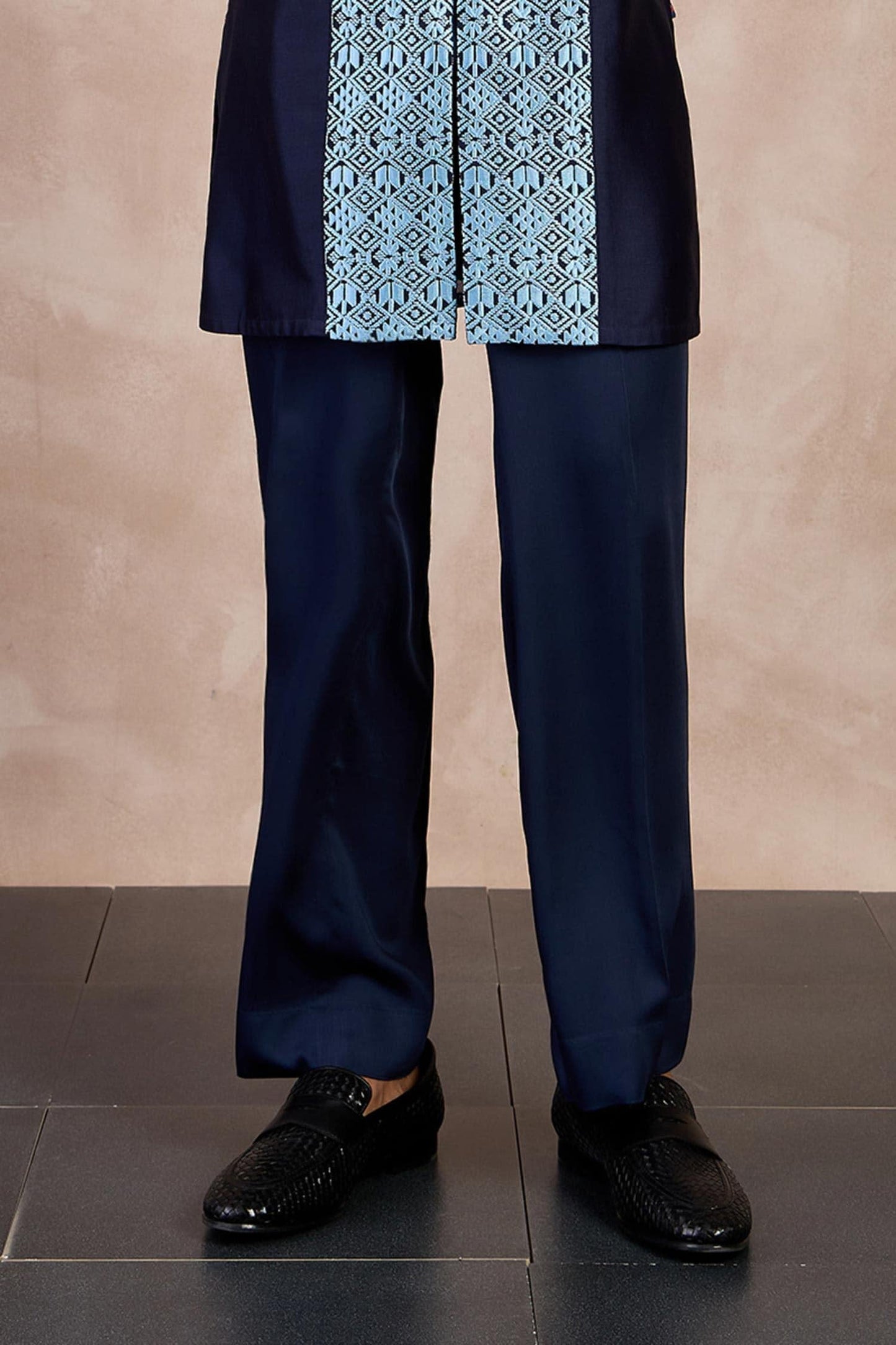 Kurta With Pant Blue Chanderi Silk Print Chintz
