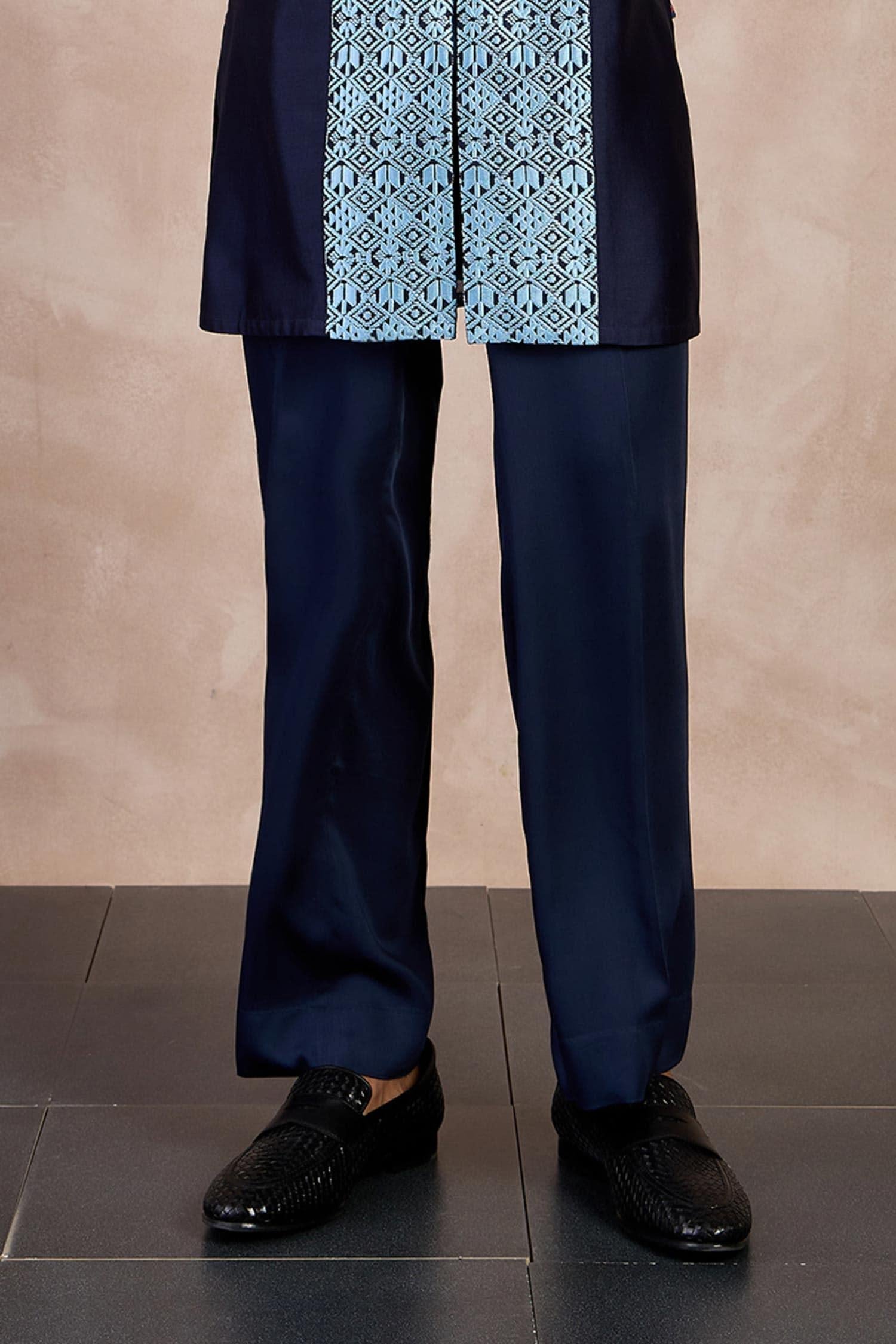 Kurta With Pant Blue Chanderi Silk Print Chintz