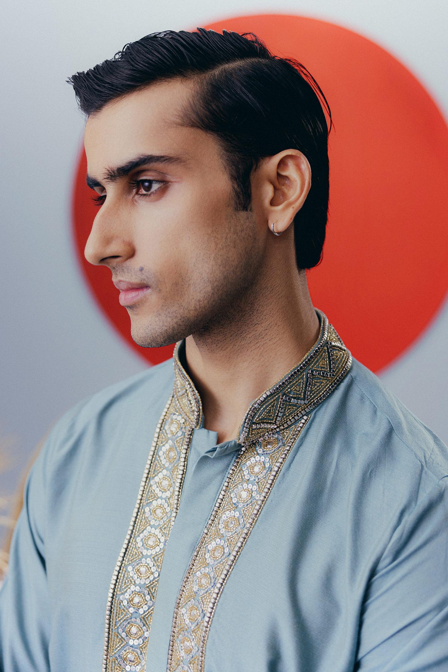 Kurta Set Blue Cotton Silk Cut Work Designer