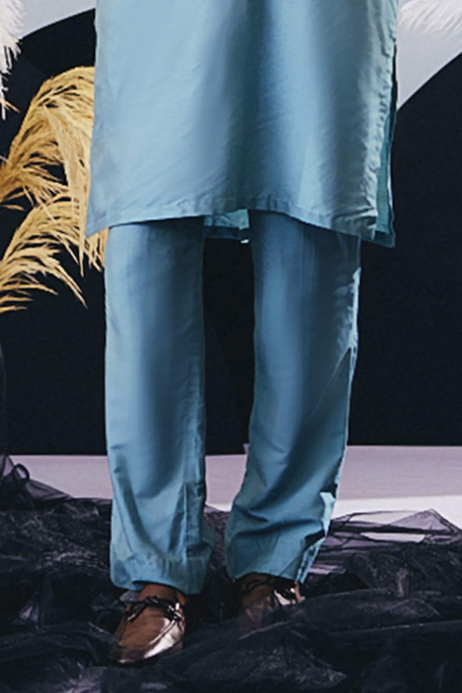 Kurta Set Blue Cotton Silk Cut Work Designer