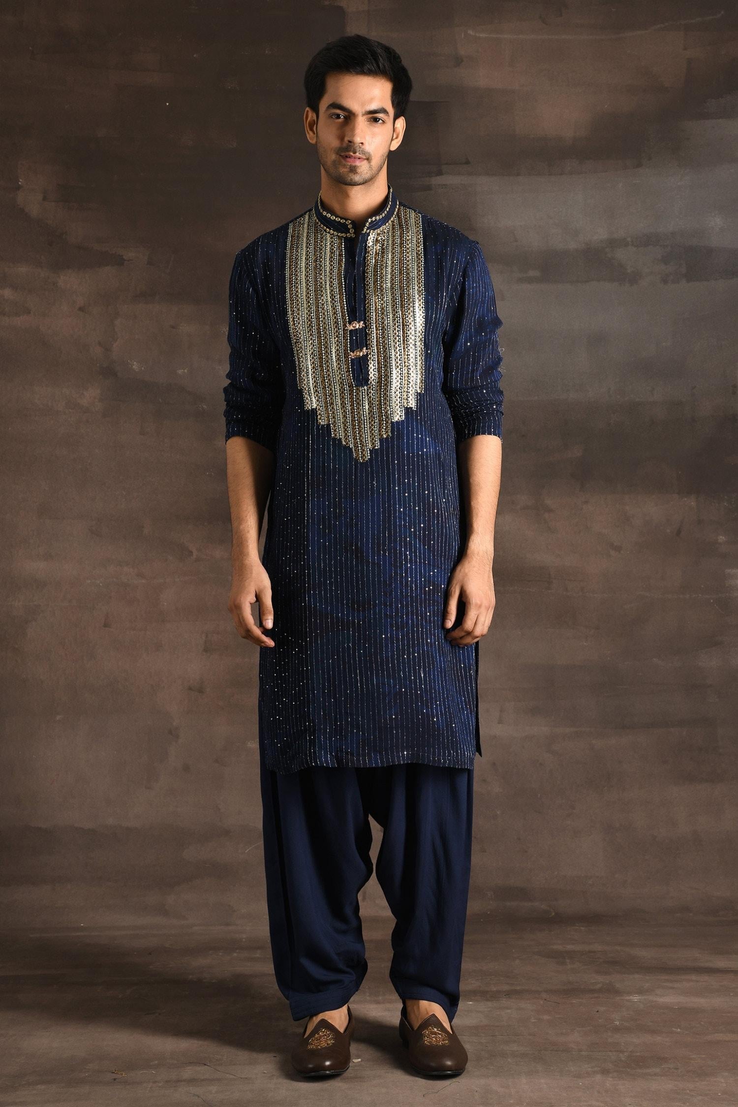 Kurta Set Blue Georgette Sequins Embroidery