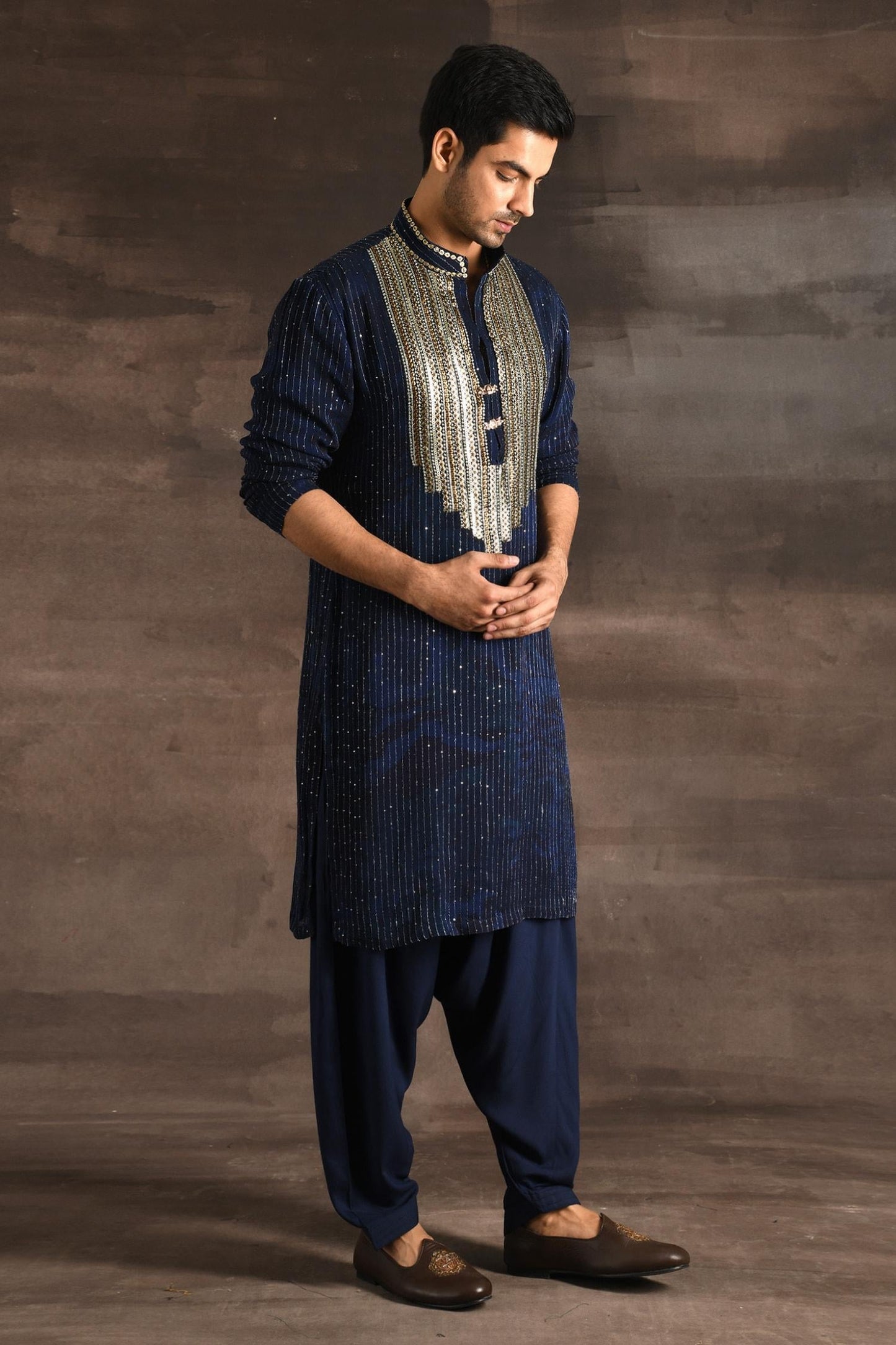 Kurta Set Blue Georgette Sequins Embroidery