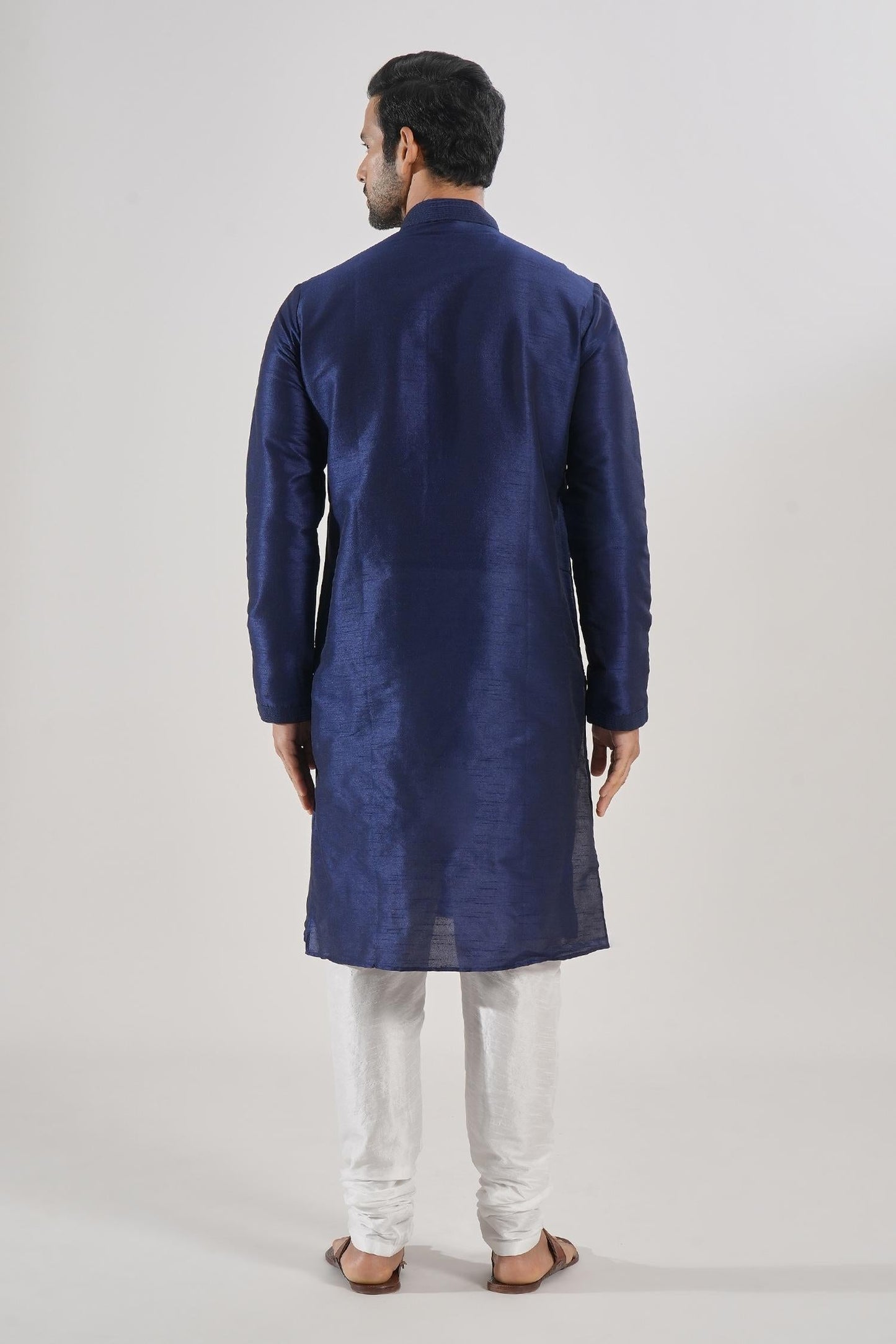 Kurta Set Blue Silk Embroidery Floral Thread Work
