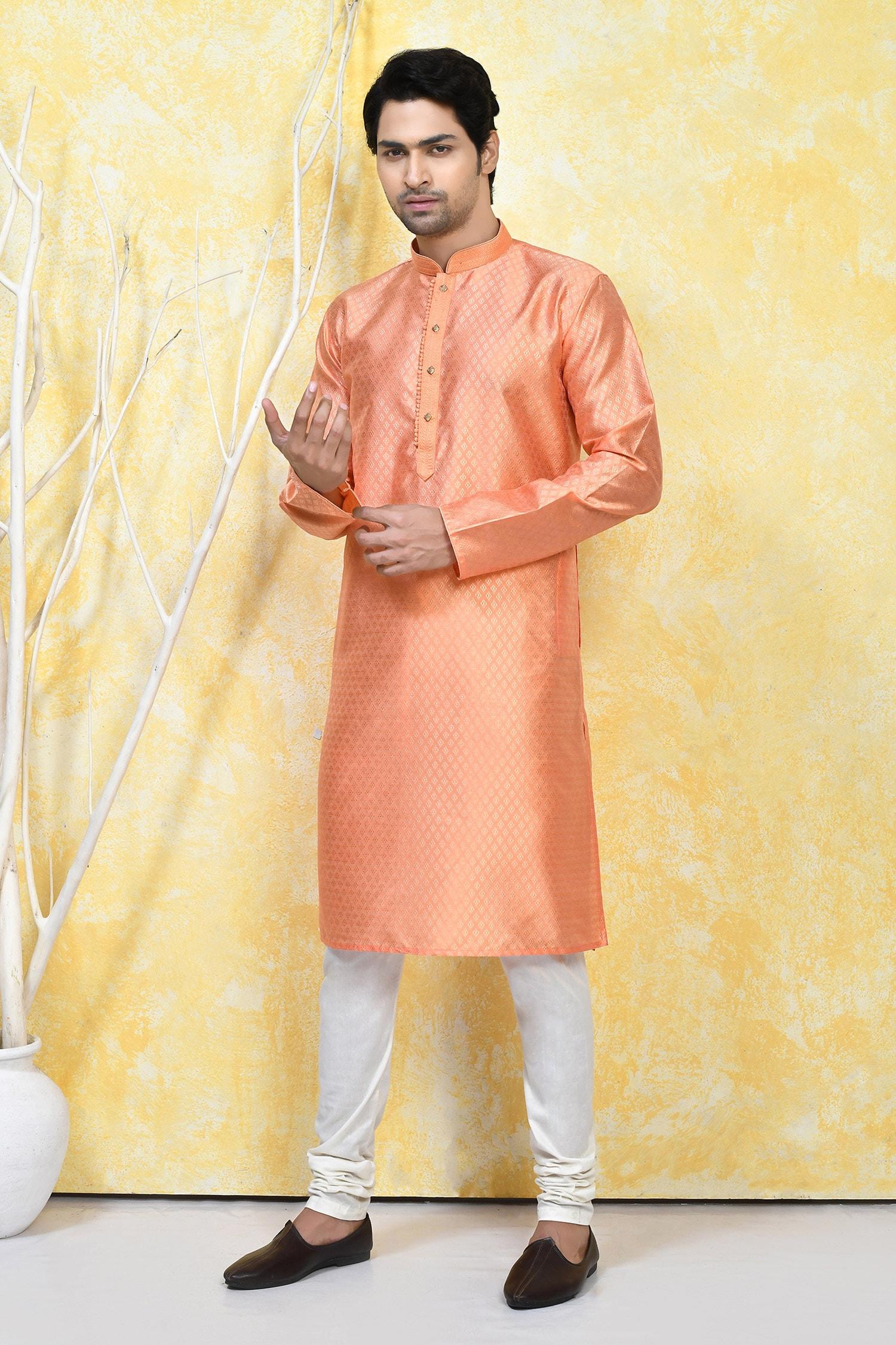 Kurta Set Blue Silk Embroidery Prism Crest Motif Resham Woven