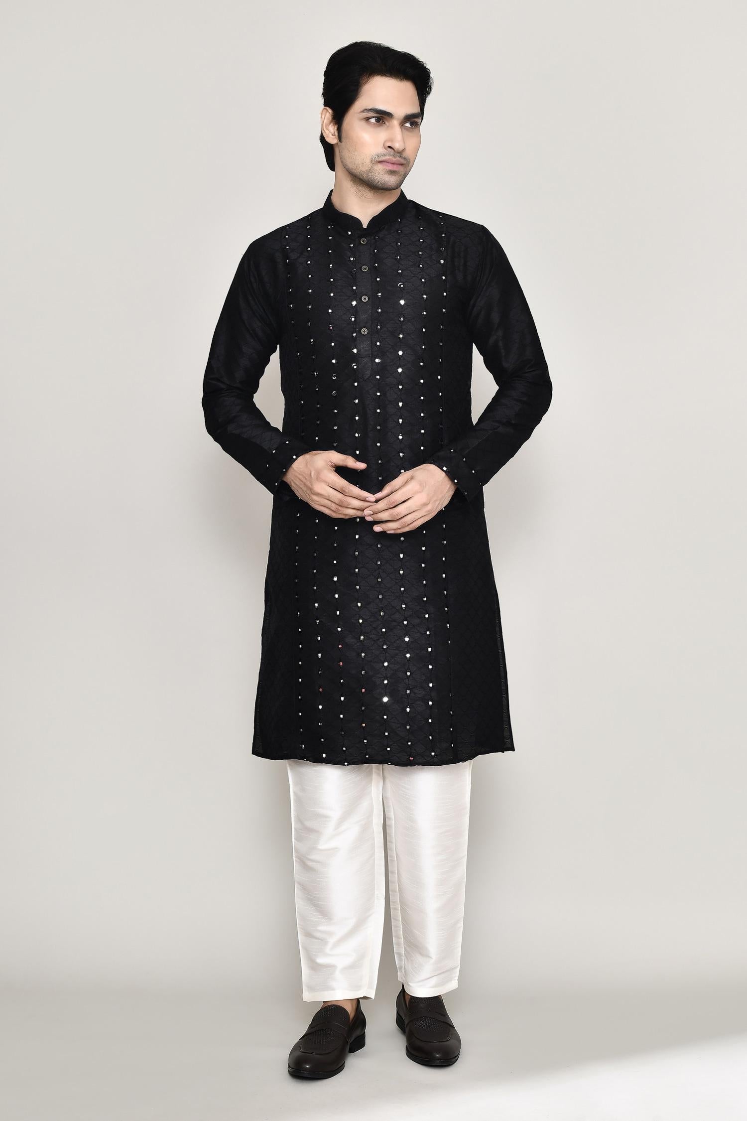 Kurta And Pant Set Blue Silk Mirrors Straight Work