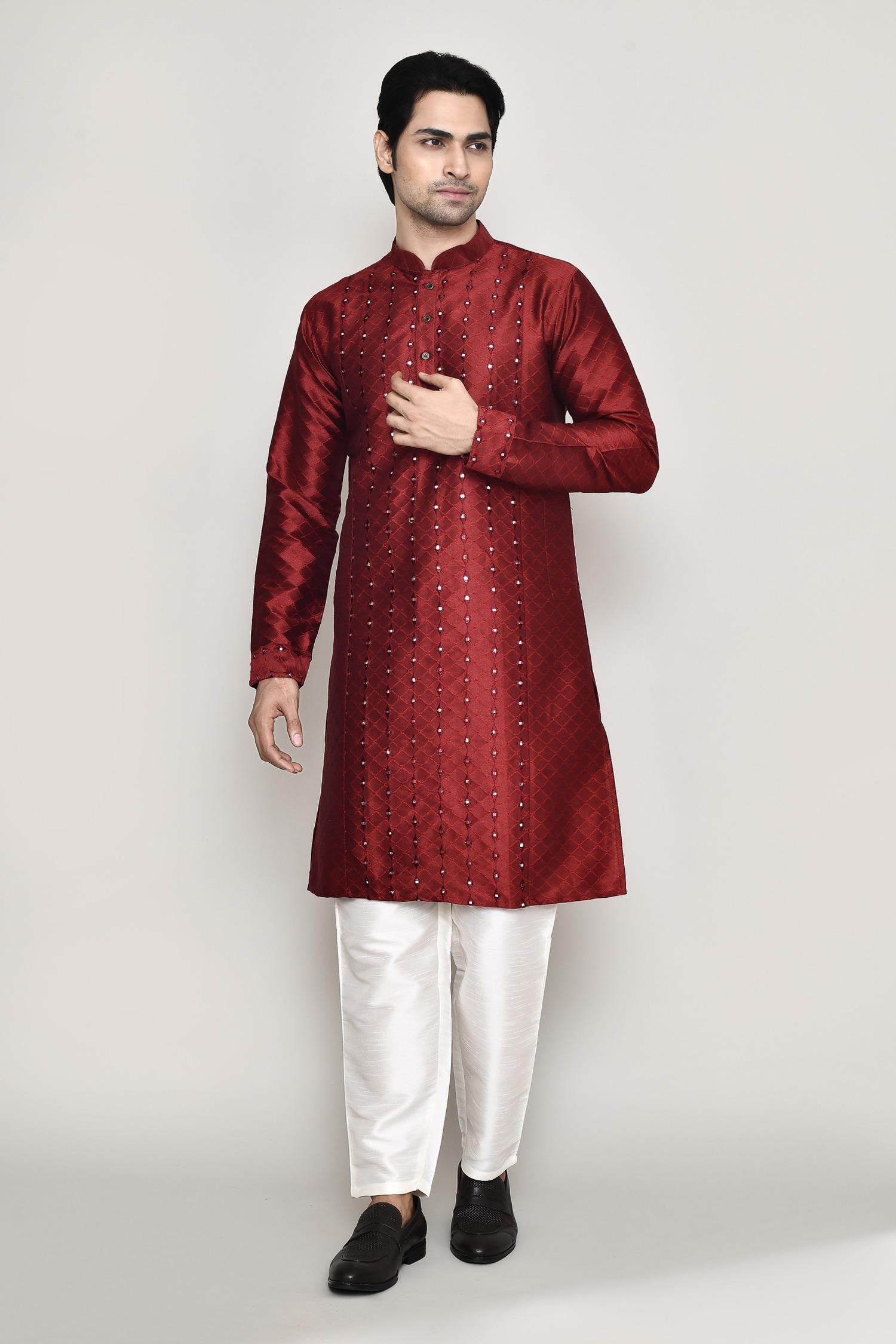 Kurta And Pant Set Blue Silk Mirrors Straight Work
