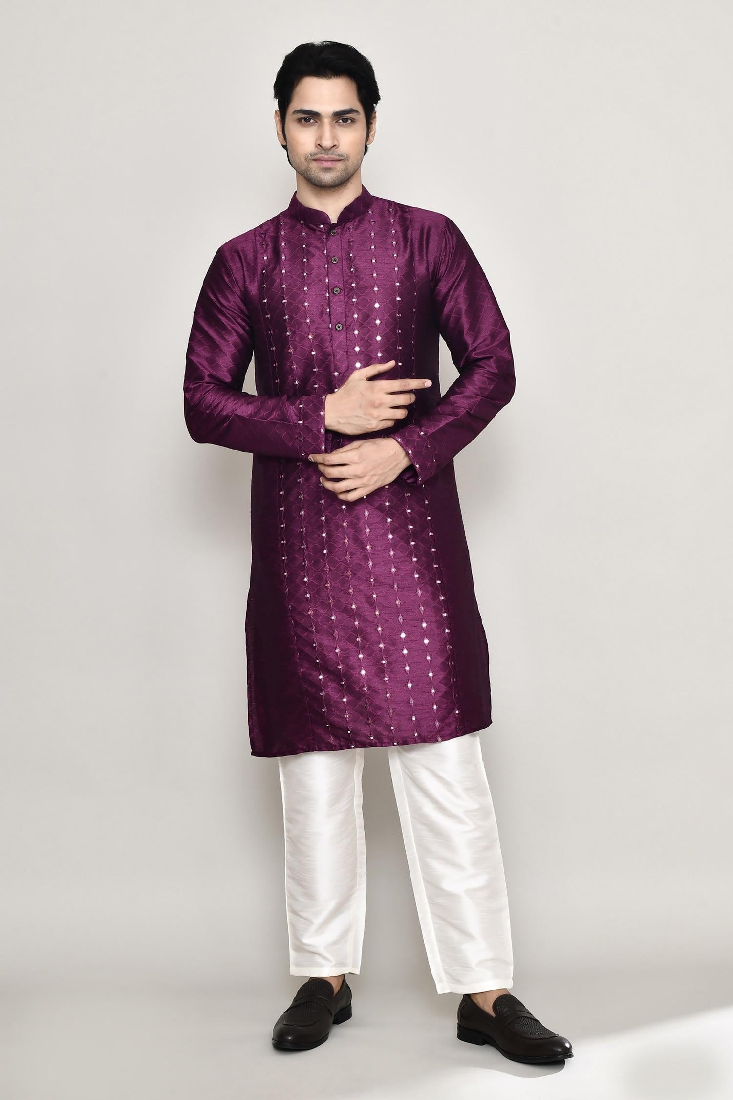 Kurta And Pant Set Blue Silk Mirrors Straight Work