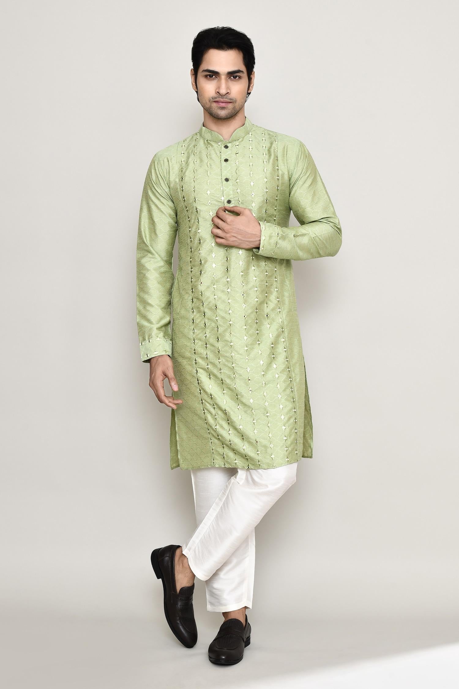 Kurta And Pant Set Blue Silk Mirrors Straight Work