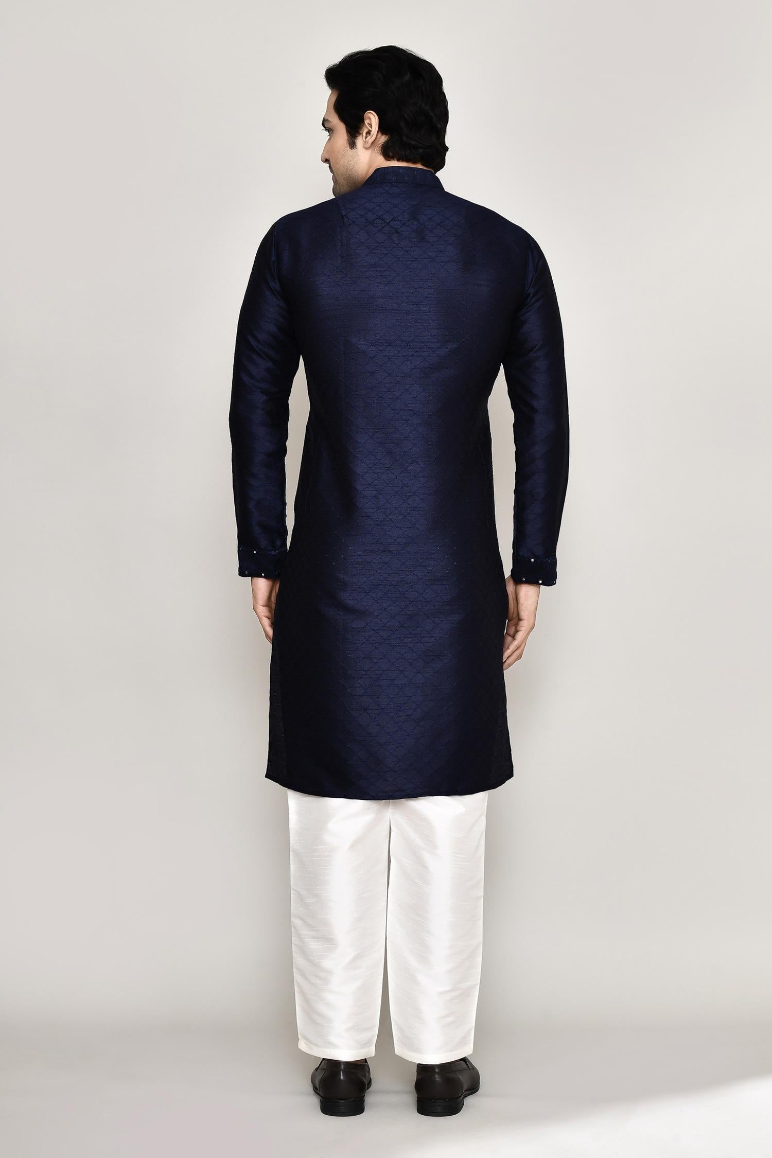 Kurta And Pant Set Blue Silk Mirrors Straight Work